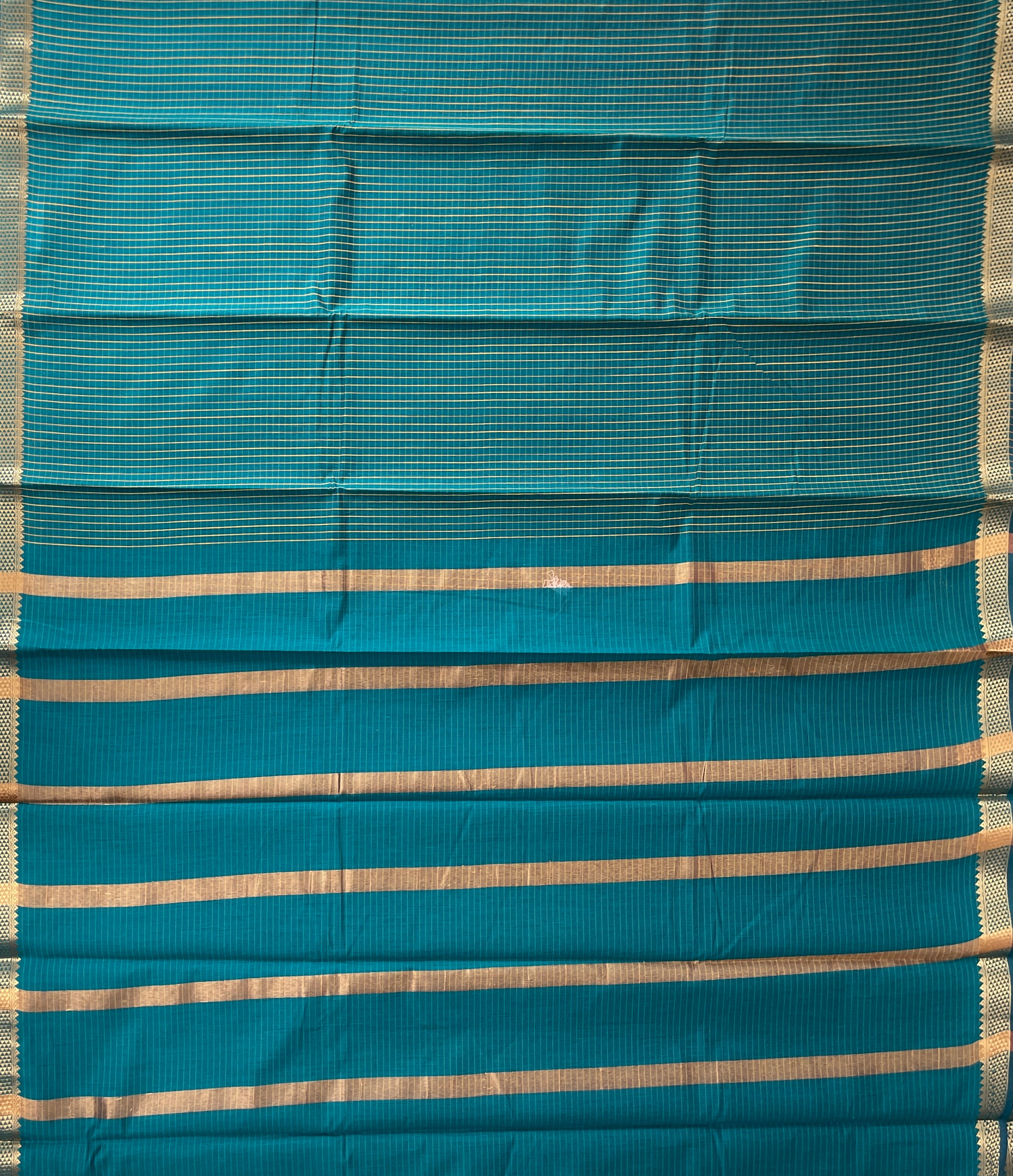 Sapphire Green Budget Semi Silk Cotton Saree With Checked Pattern