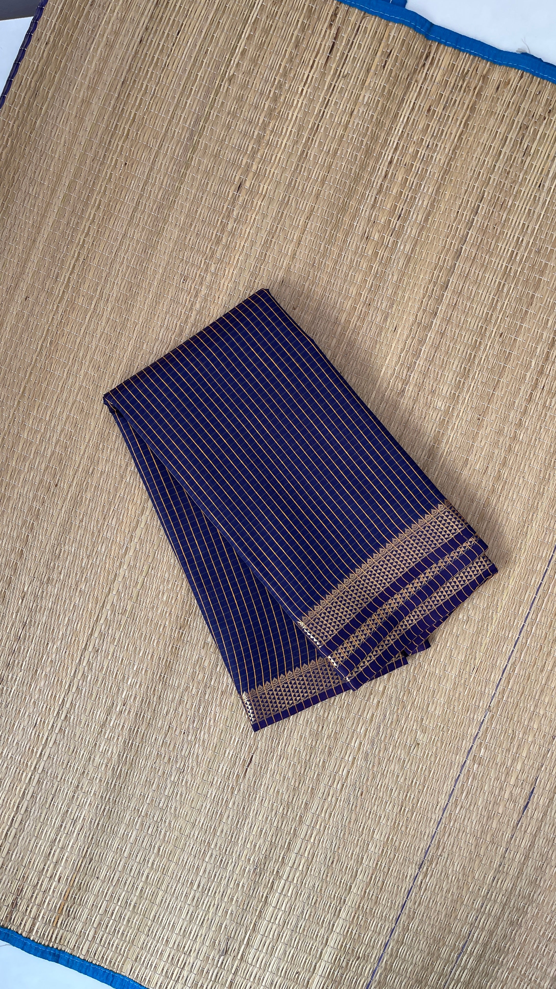 Navy Blue Budget Semi Silk Cotton Saree With Checked Pattern