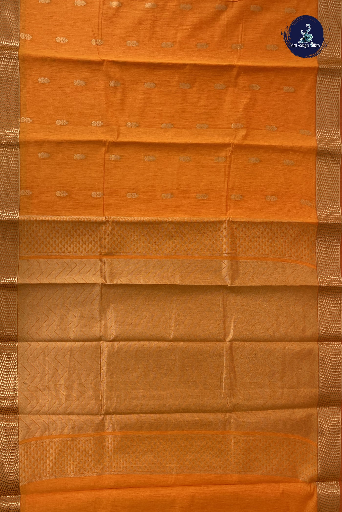 Yellowish Orange Budget Semi Silk Cotton Saree With Zari Buttas Pattern