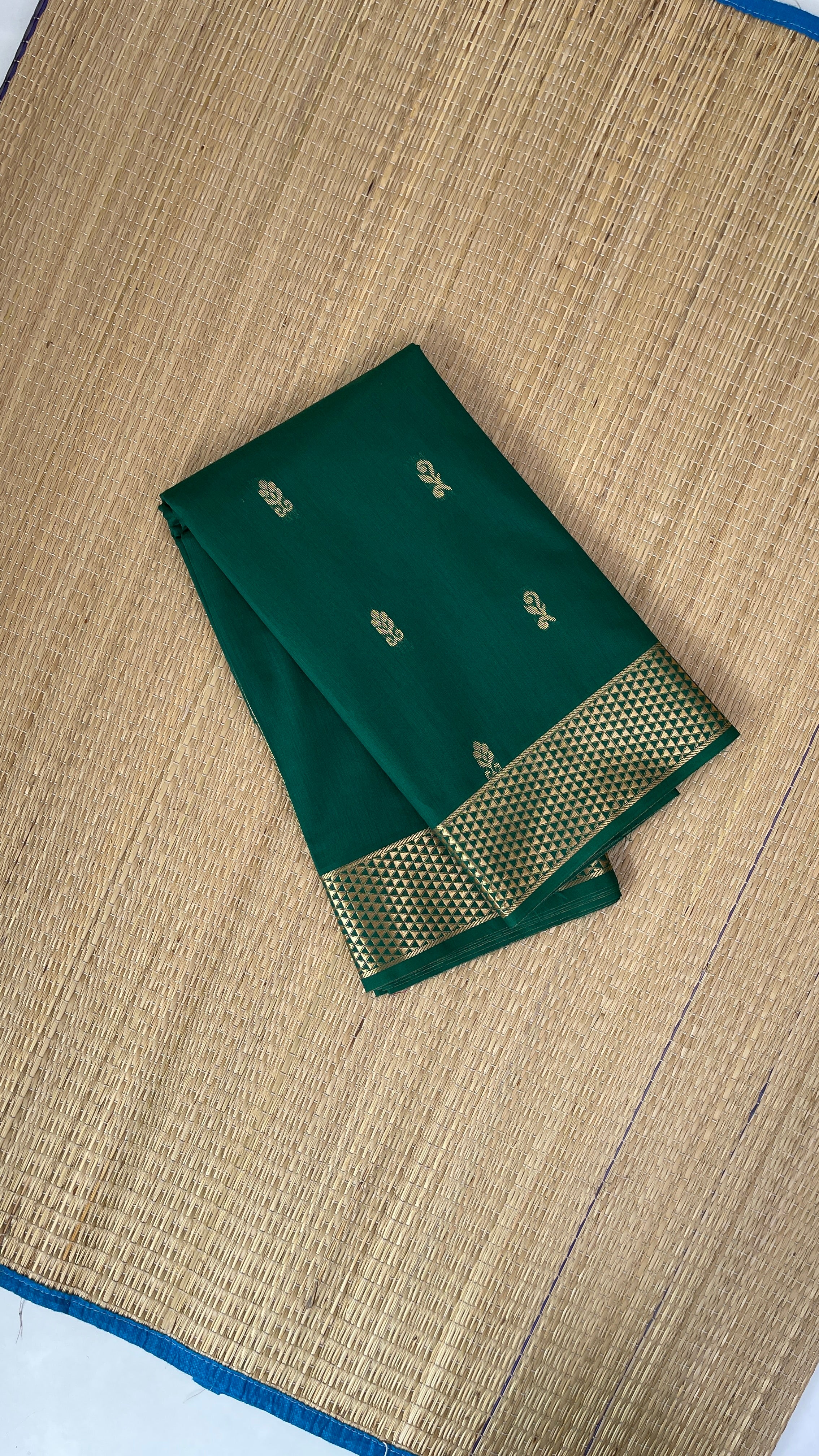 Bottle Green Budget Semi Silk Cotton Saree With Zari Buttas Pattern