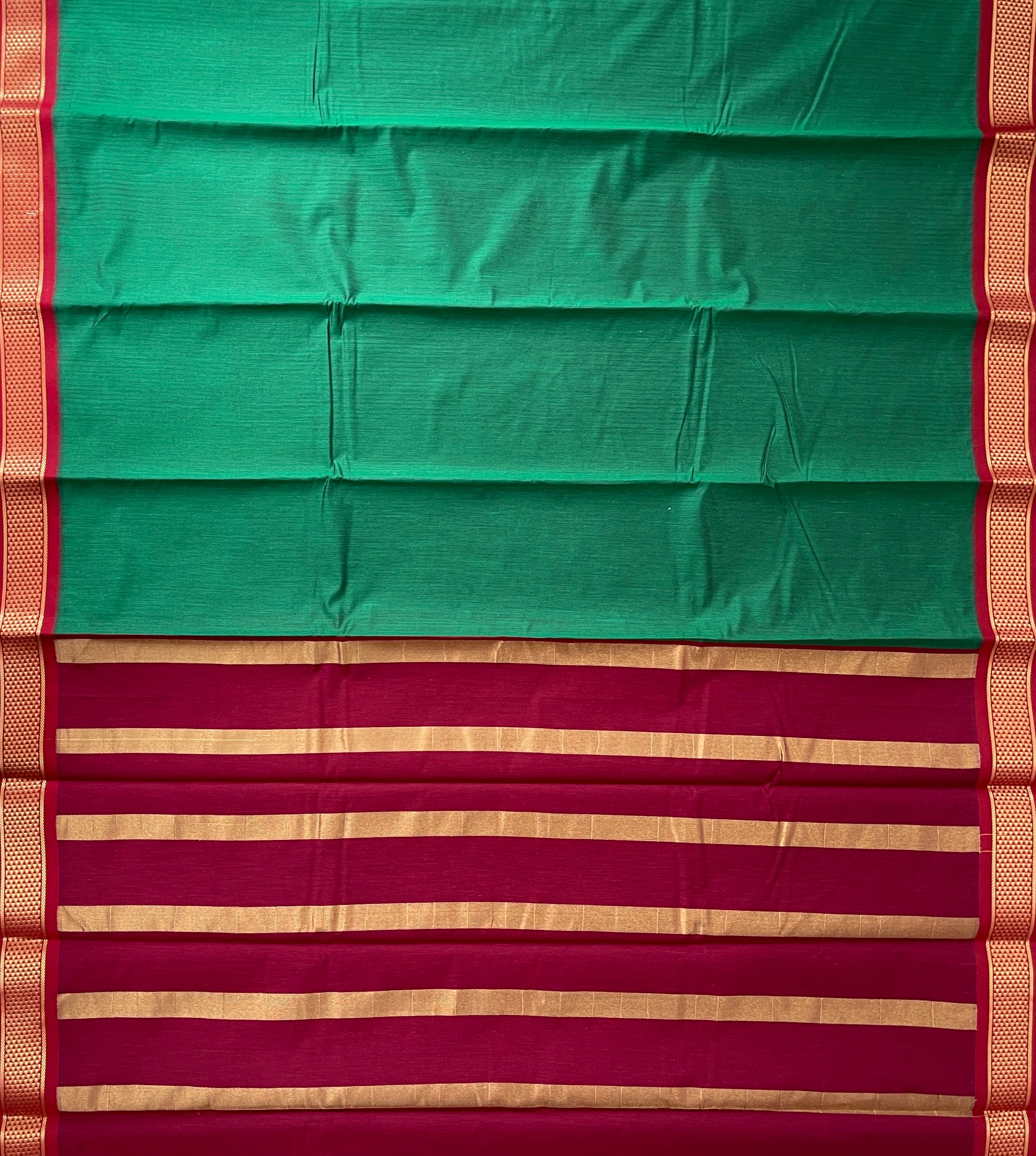 Green Budget Semi Silk Cotton Saree With Plain Pattern