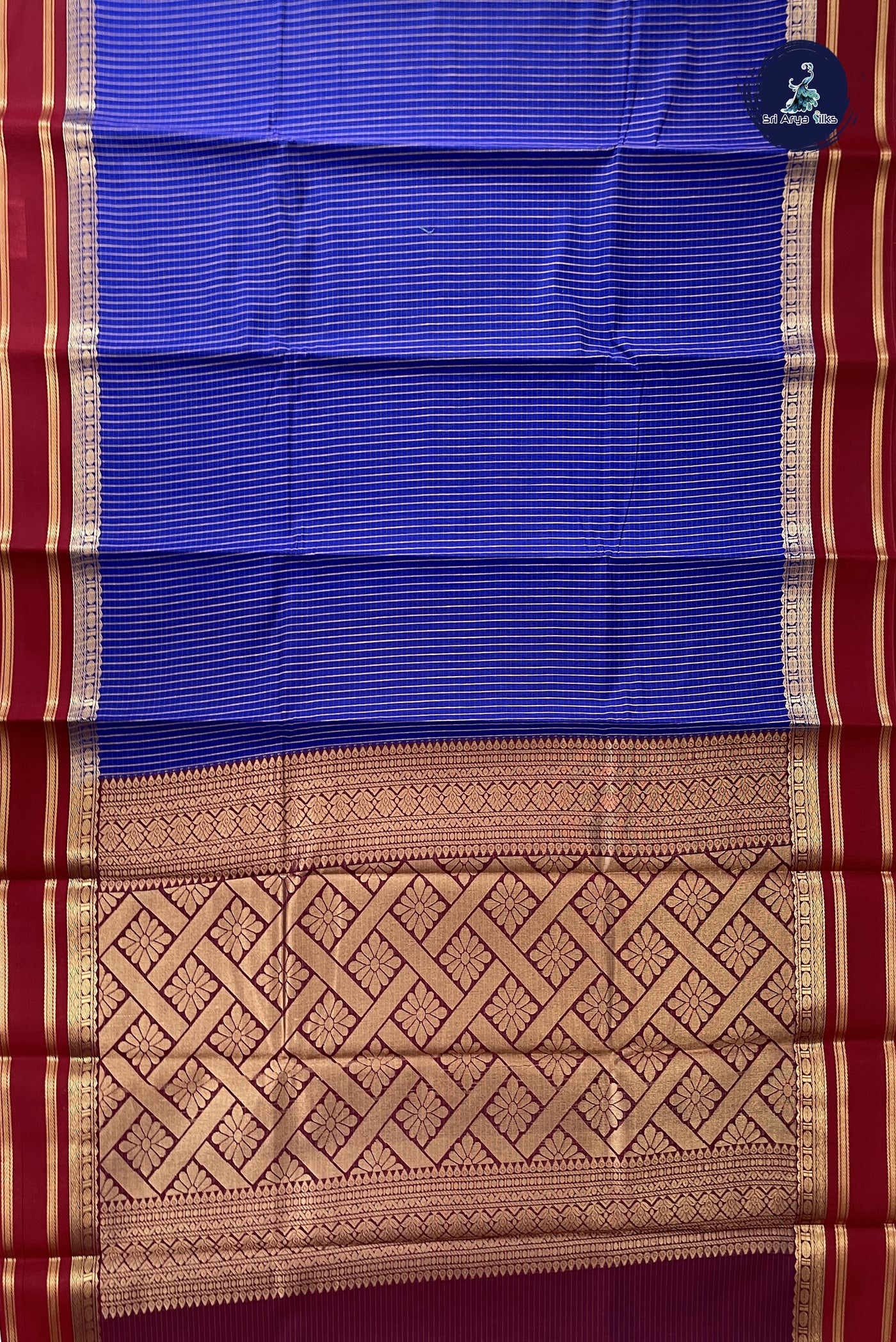MS Blue Budget Semi Silk Cotton Saree With Checked Pattern