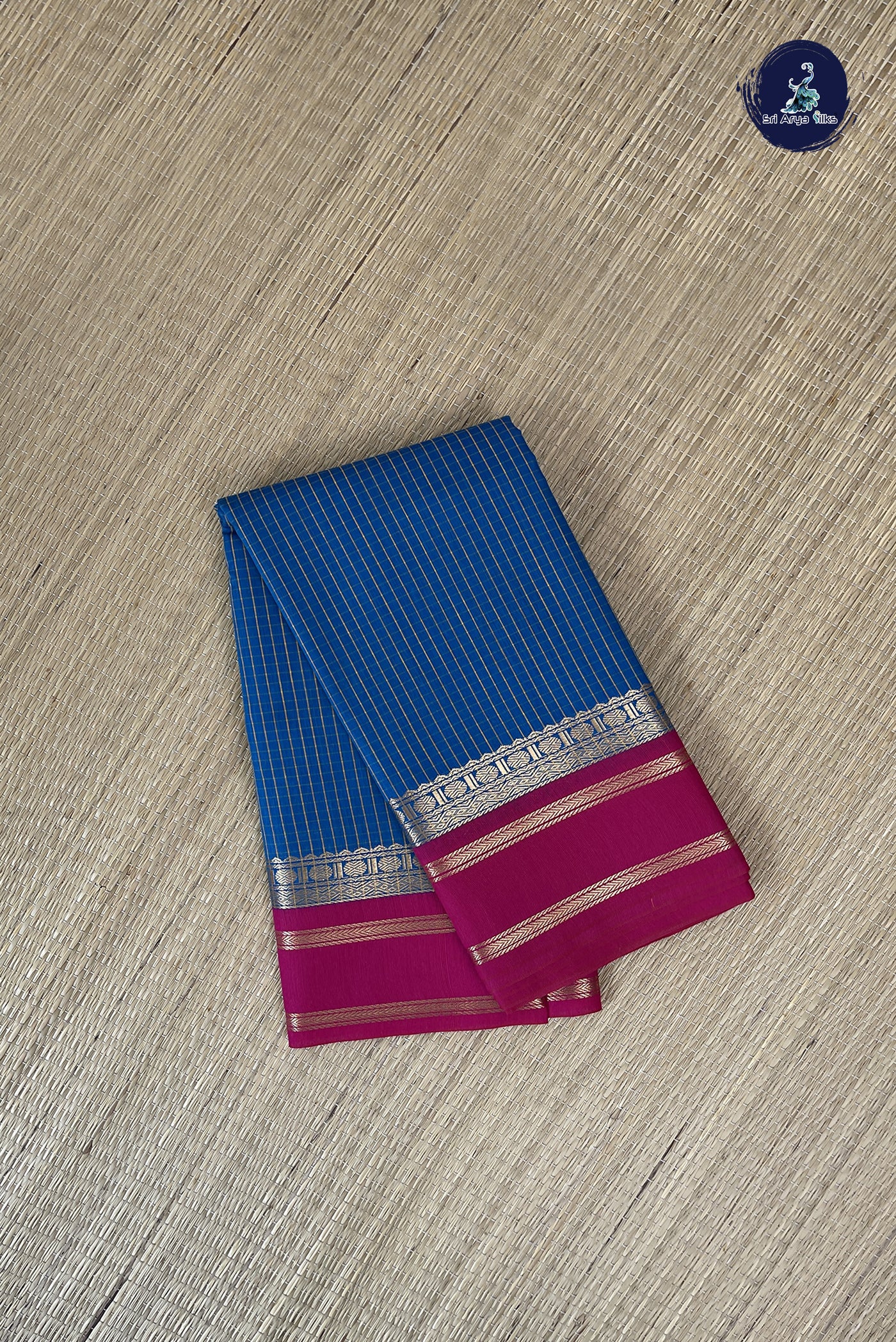 Sapphire Blue Budget Semi Silk Cotton Saree With Checked Pattern