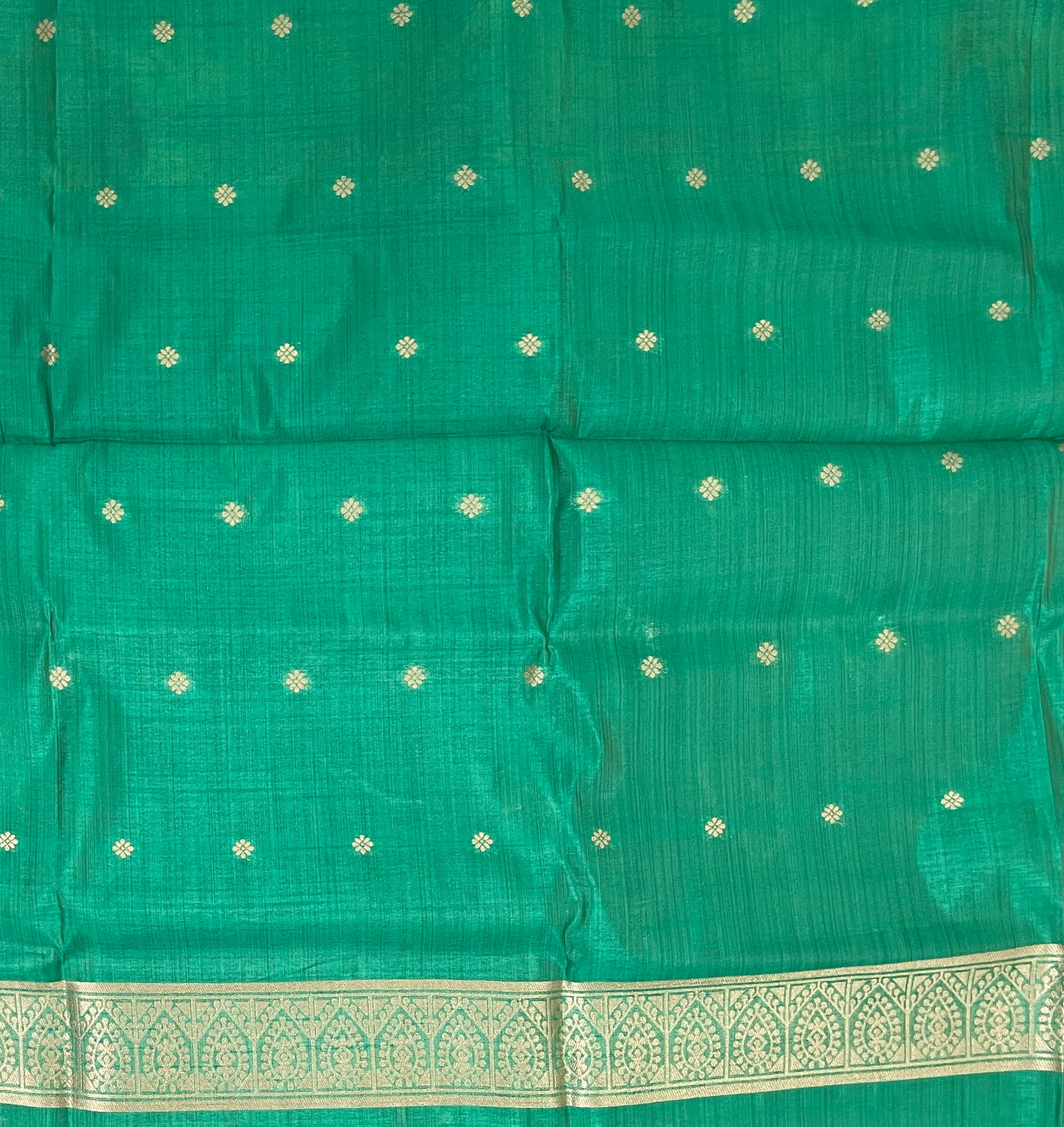 Green Semi Tussar Saree With Zari Buttas Pattern