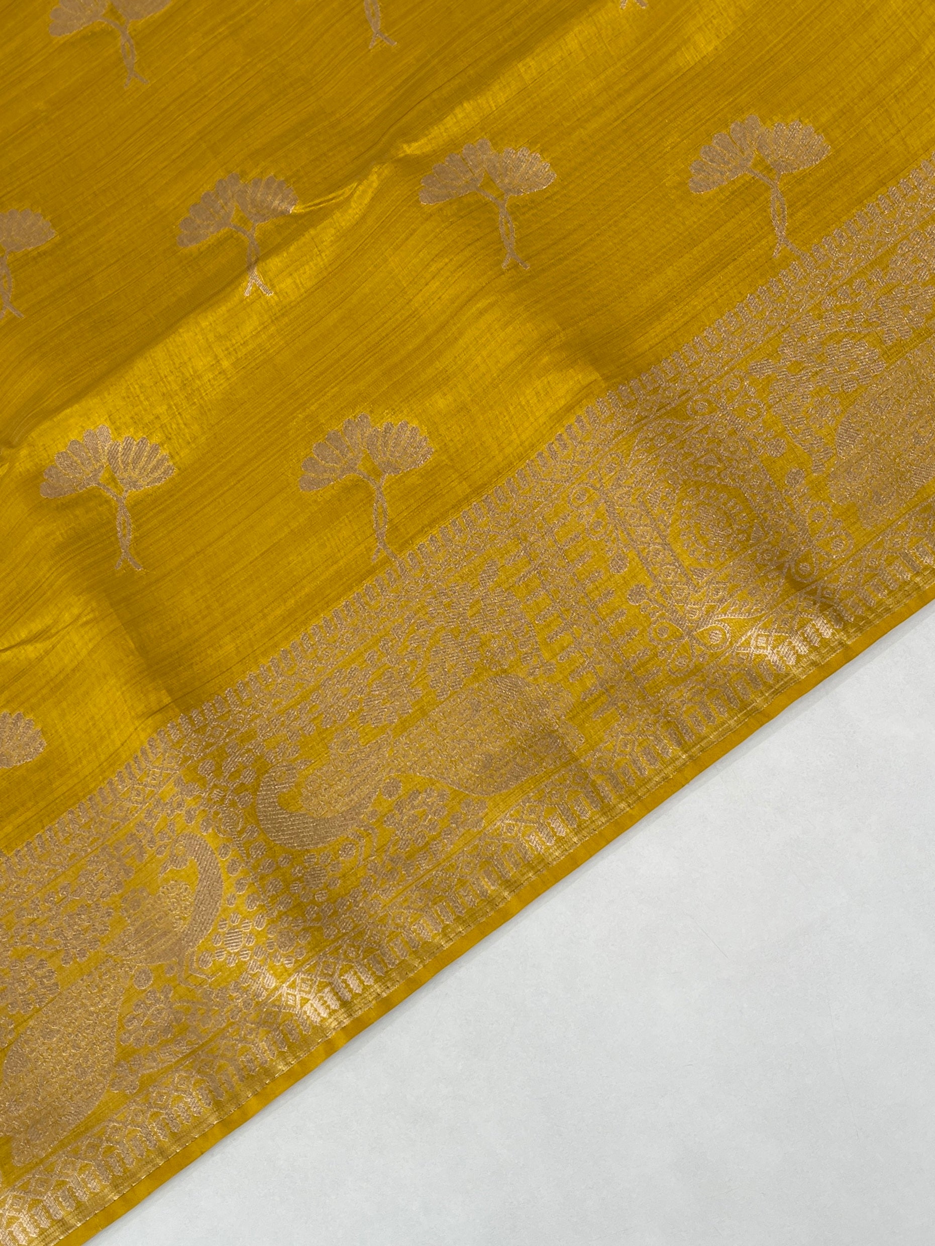Yellow Semi Tussar Saree With Zari Buttas Pattern