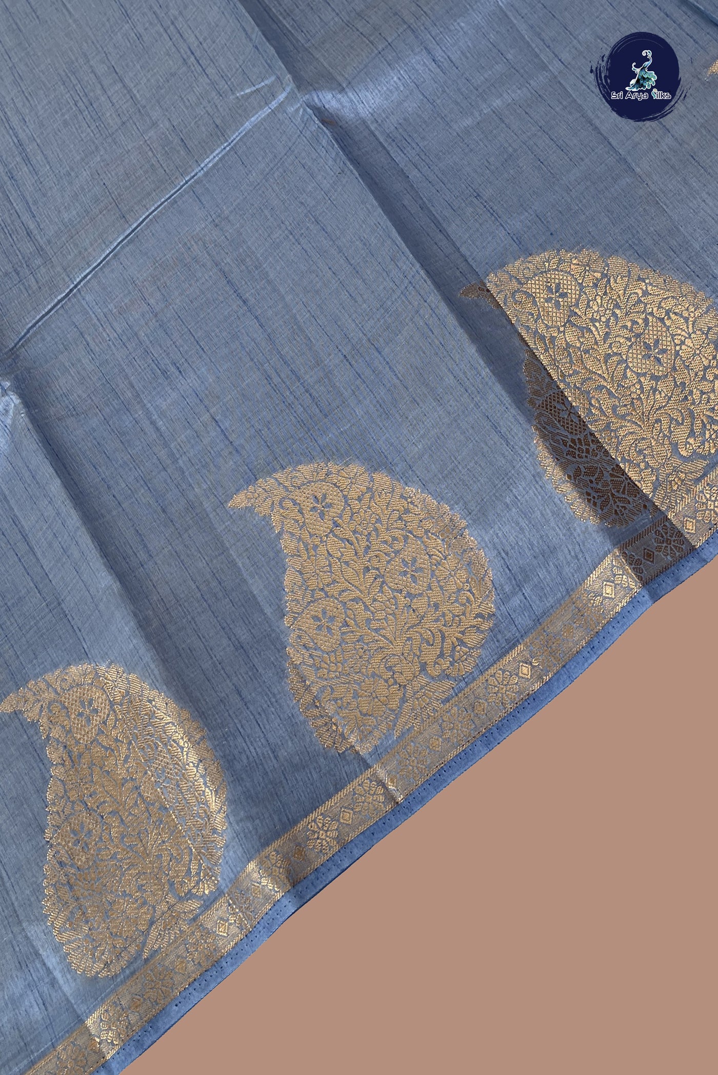 Light Blue Semi Tussar Saree With Plain Pattern
