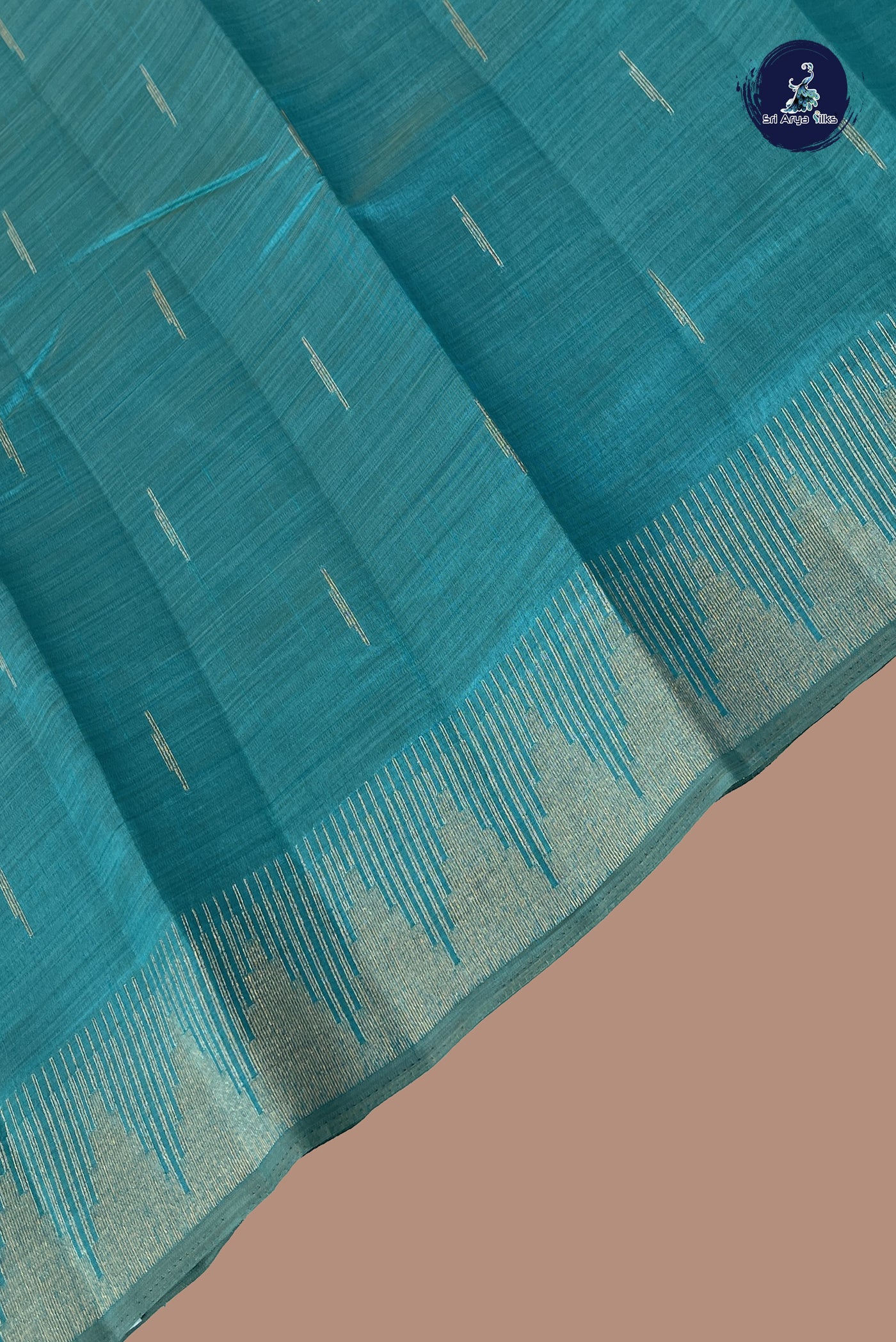 Teal Semi Tussar Saree With Zari Buttas Pattern