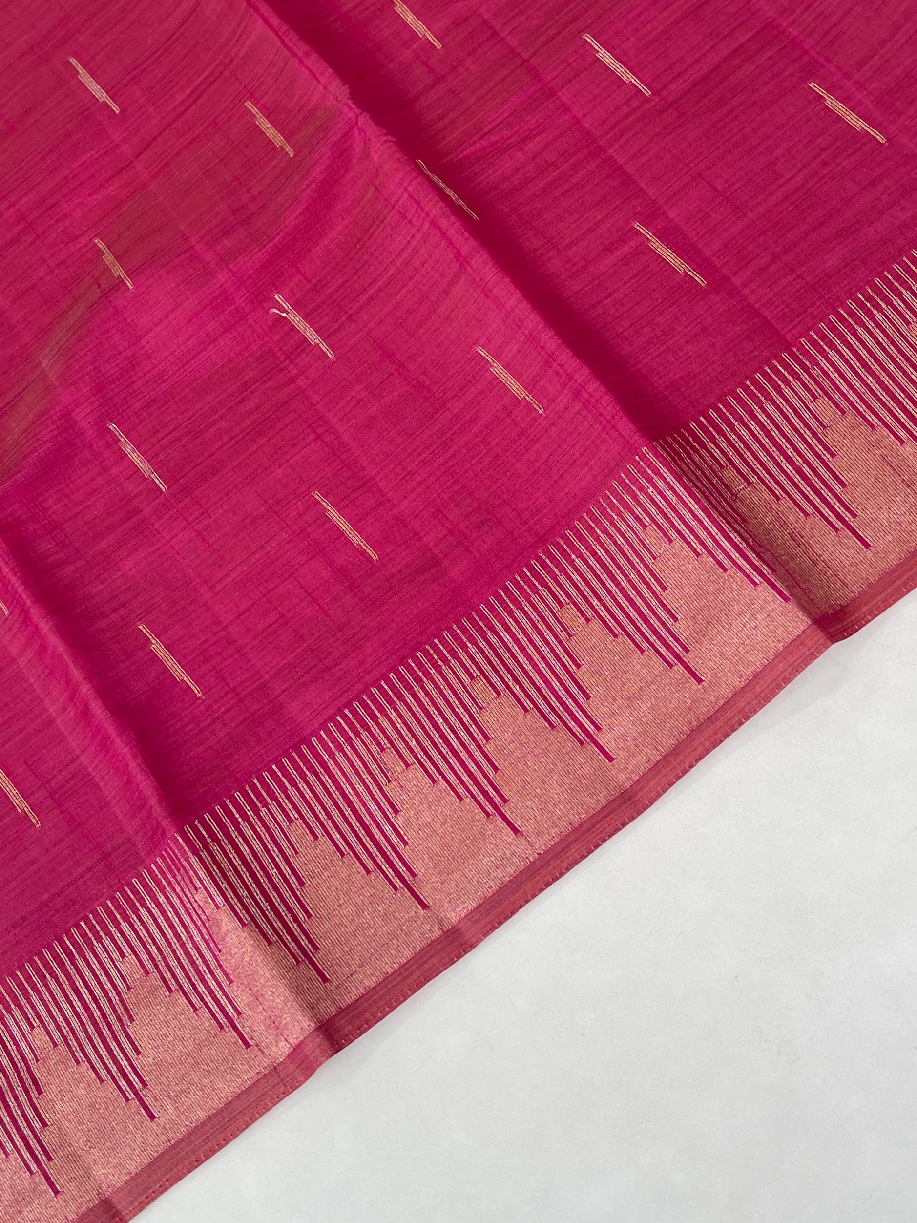 Dark Pink Semi Tussar Saree With Zari Buttas Pattern