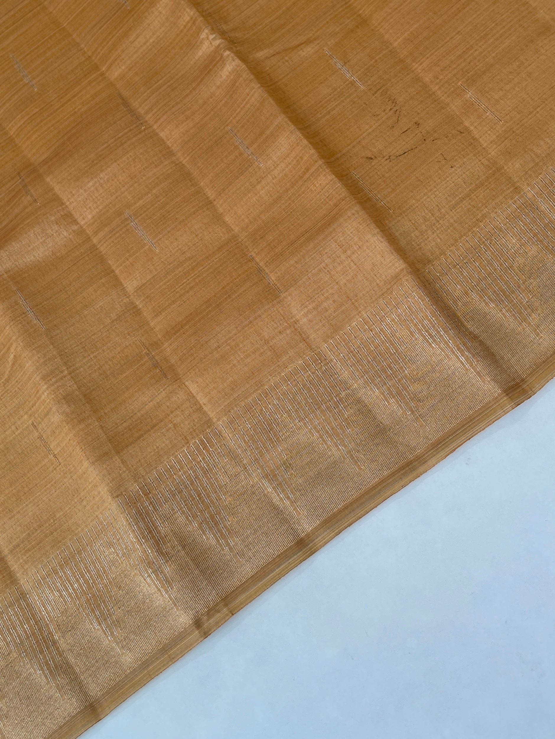 Fawn Semi Tussar Saree With Zari Buttas Pattern