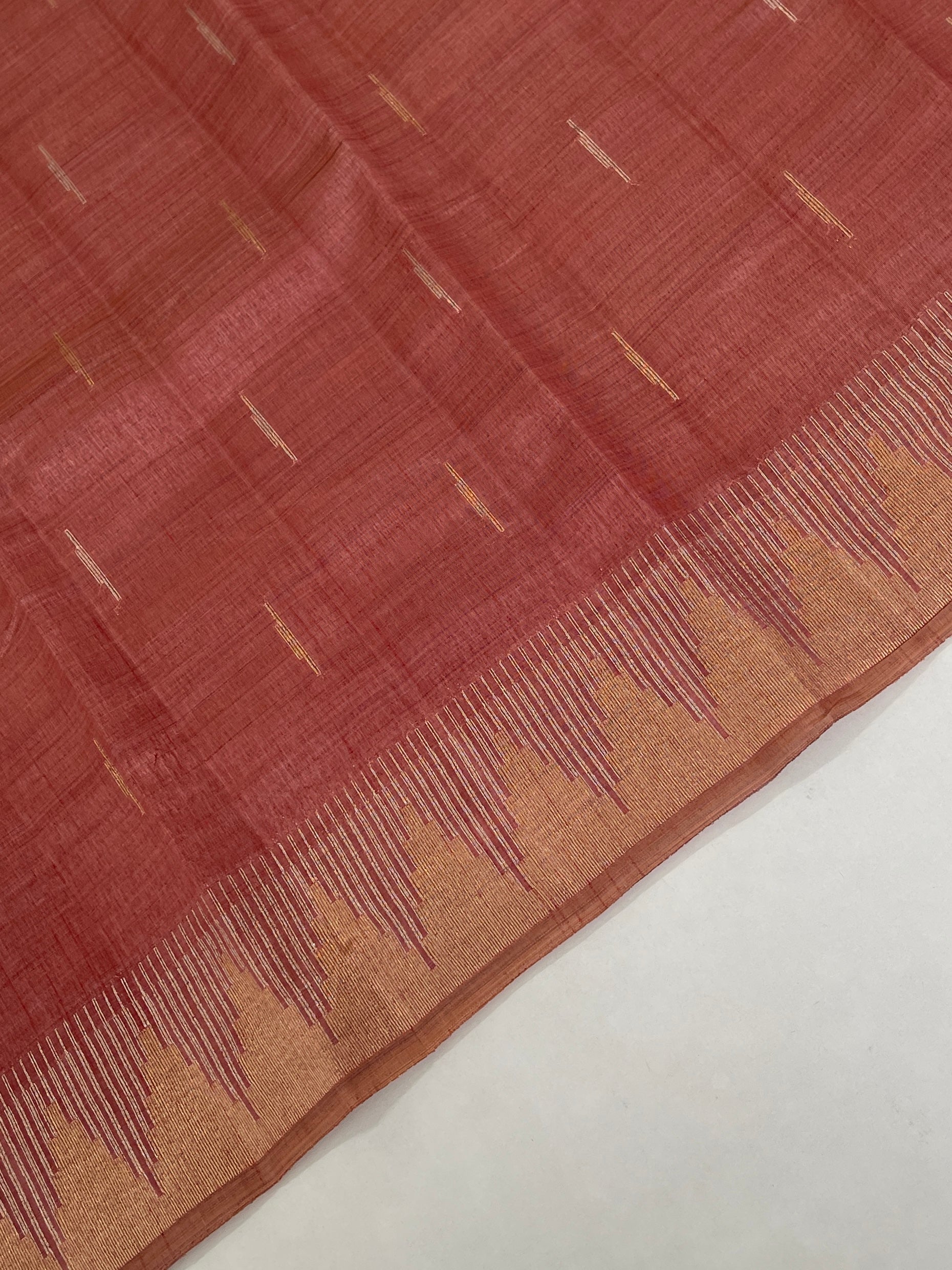 Caramel Shade Semi Tussar Saree With Zari Buttas Pattern