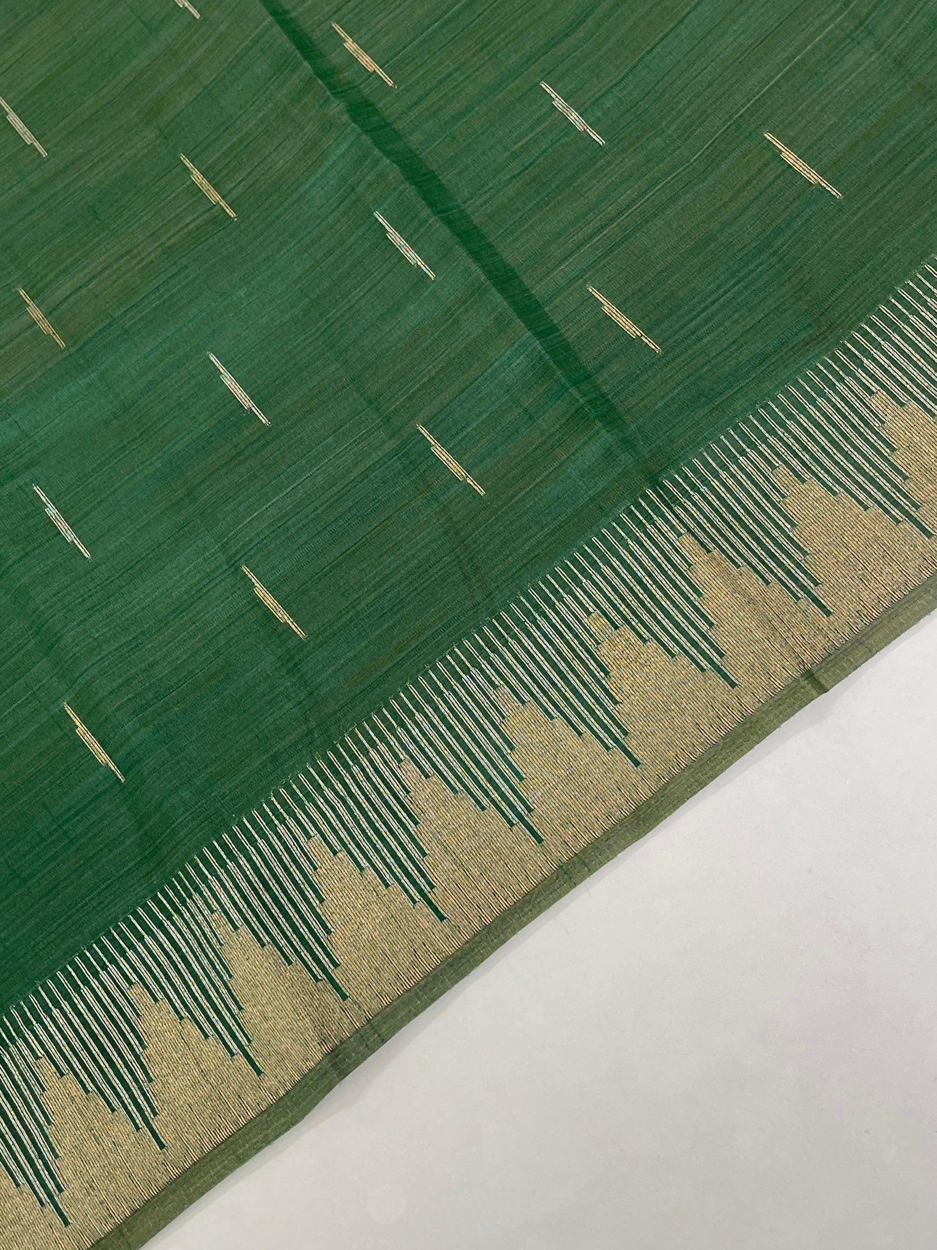 Green Semi Tussar Saree With Zari Buttas Pattern