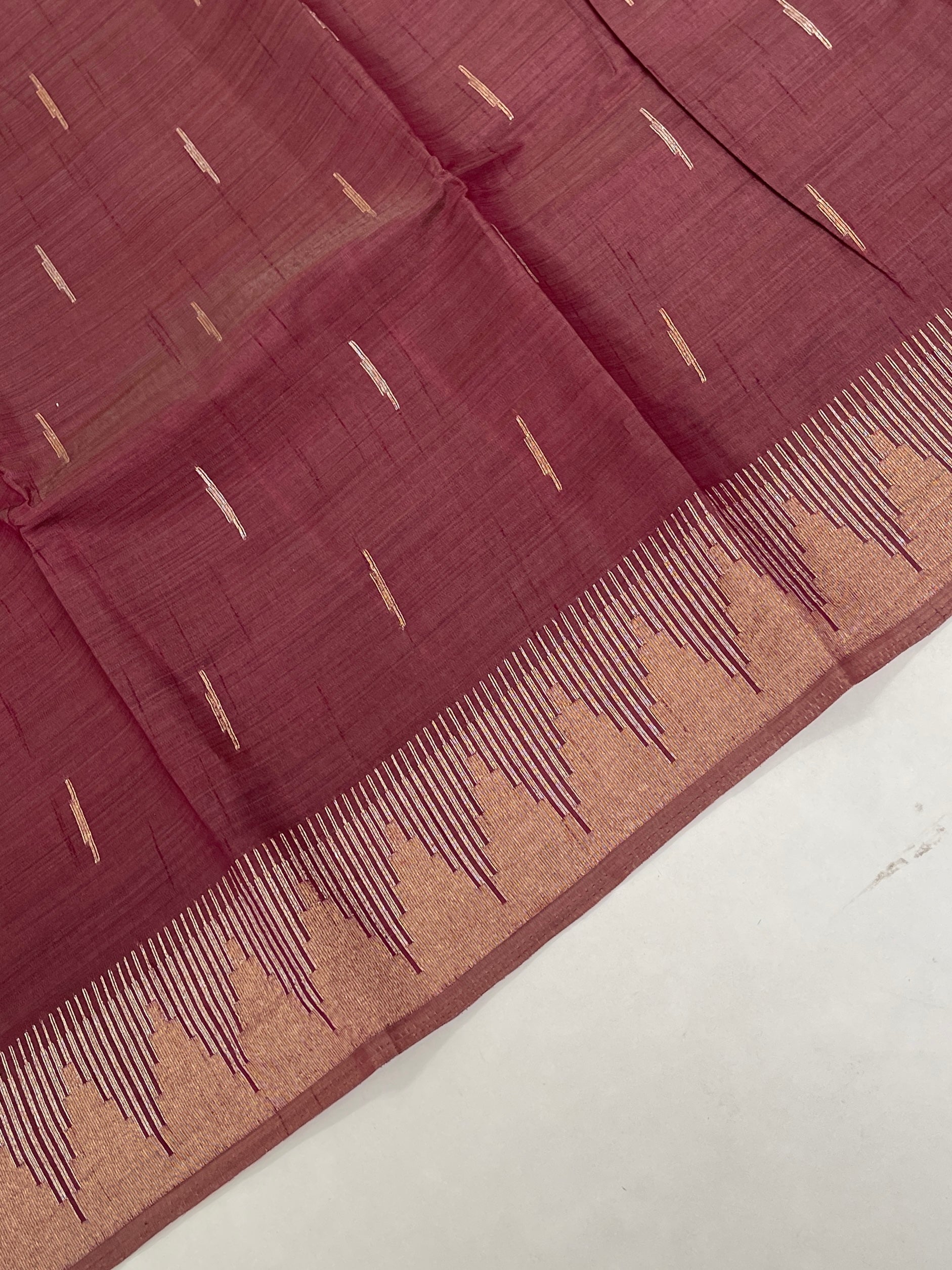 Brown Semi Tussar Saree With Zari Buttas Pattern