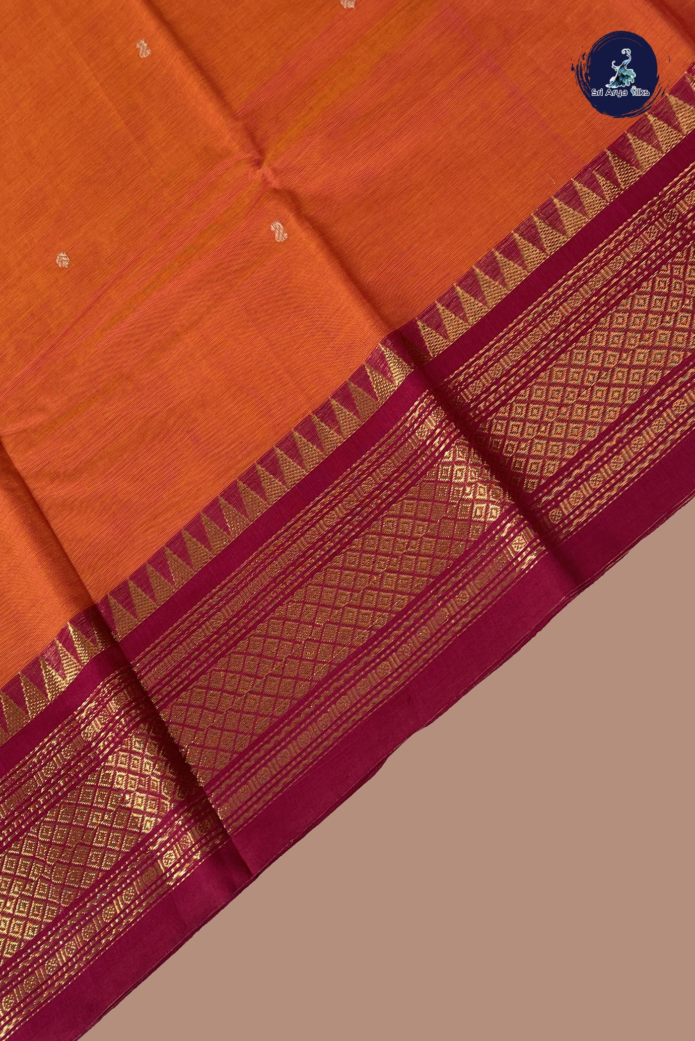 Orange Kanchi Cotton Saree With Buttas Pattern