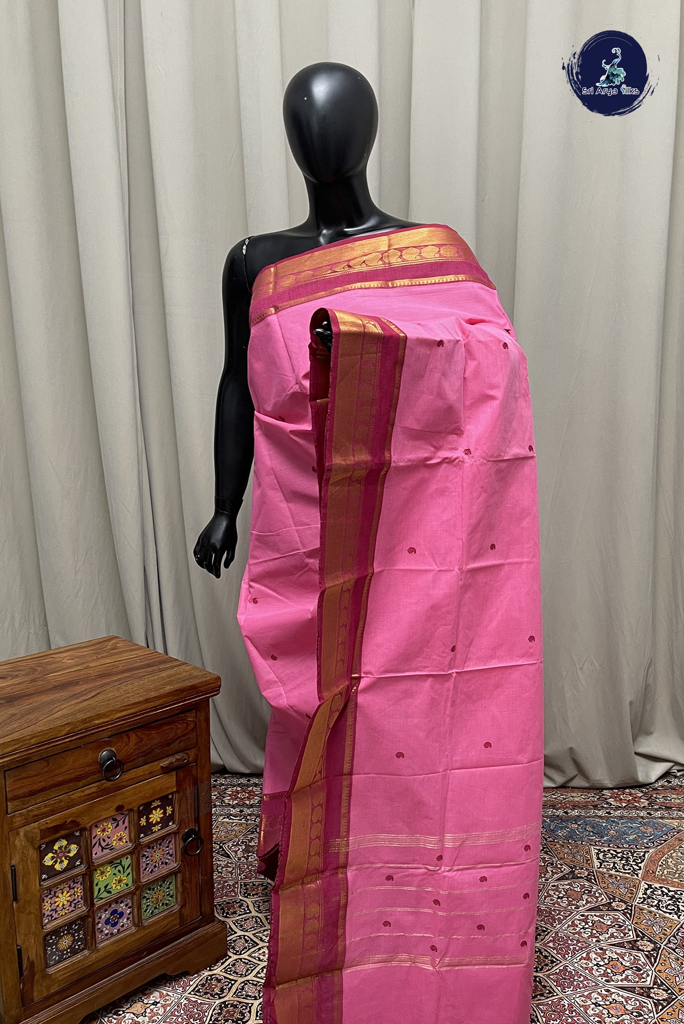 Pink Kanchi Cotton Saree With Buttas Pattern