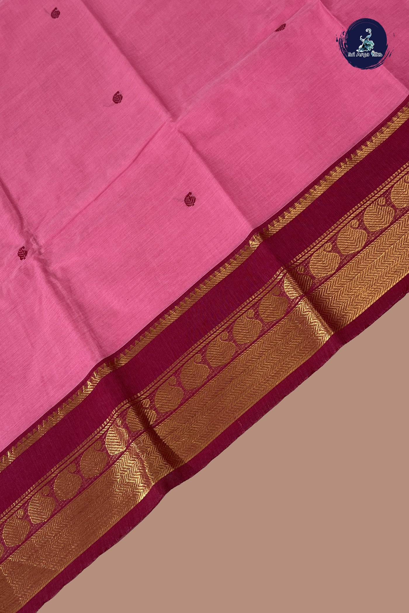 Pink Kanchi Cotton Saree With Buttas Pattern