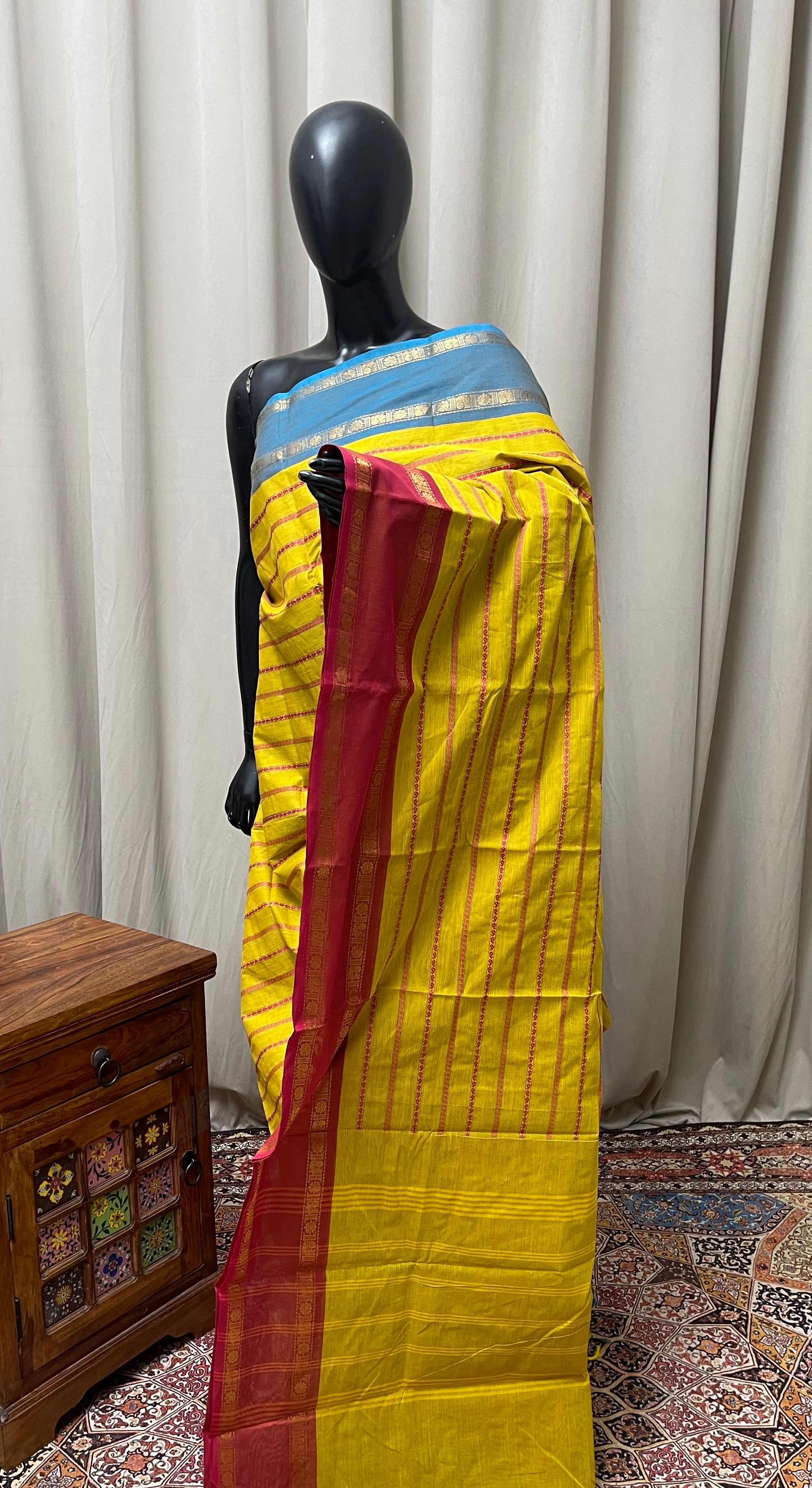 Paasiparupu Green Kanchi Cotton Saree With Veldhari Stripes Pattern