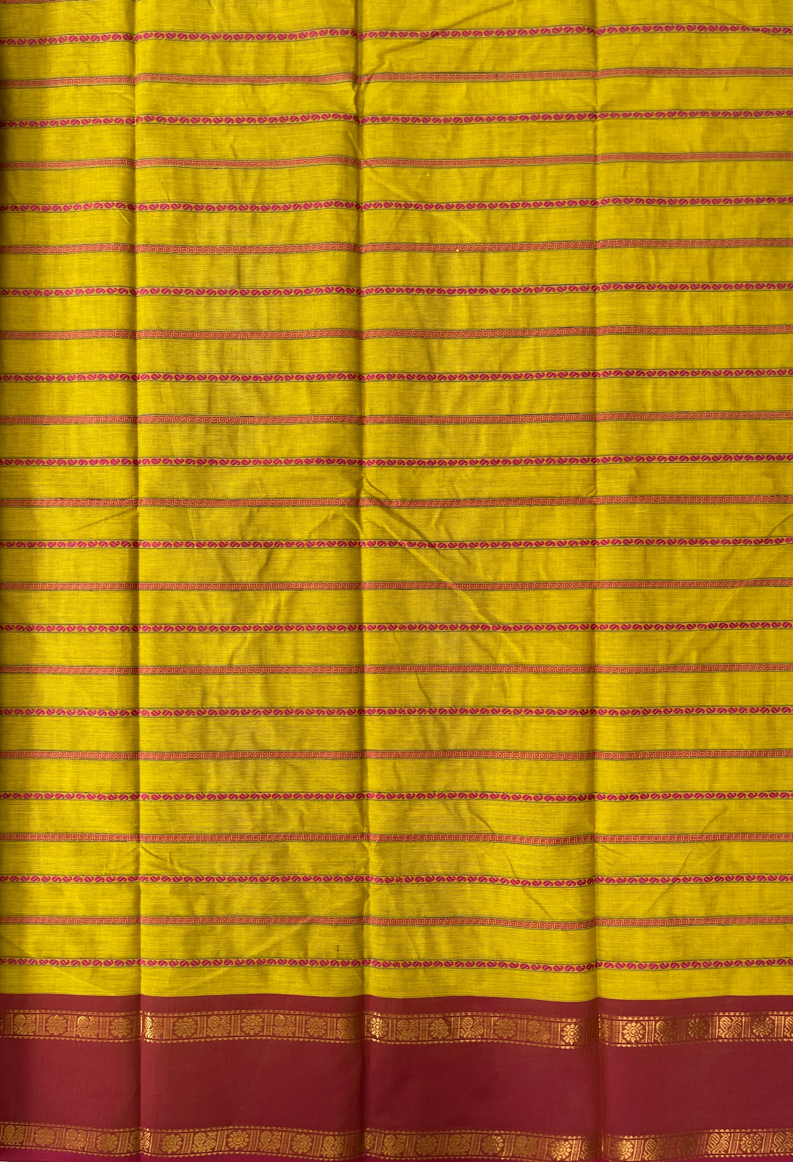 Paasiparupu Green Kanchi Cotton Saree With Veldhari Stripes Pattern