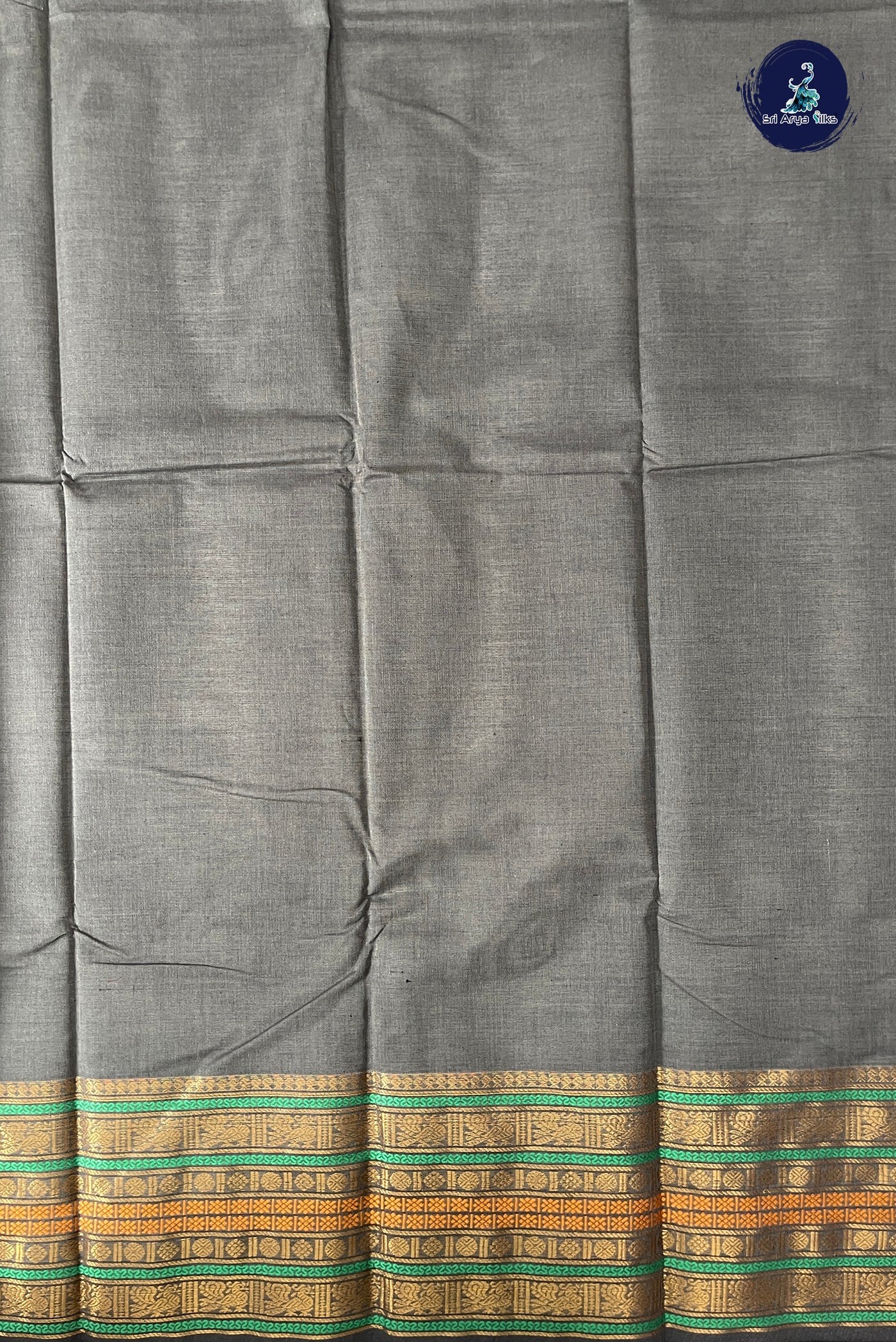 Elephant Grey Kanchi Cotton Saree With Plain Pattern