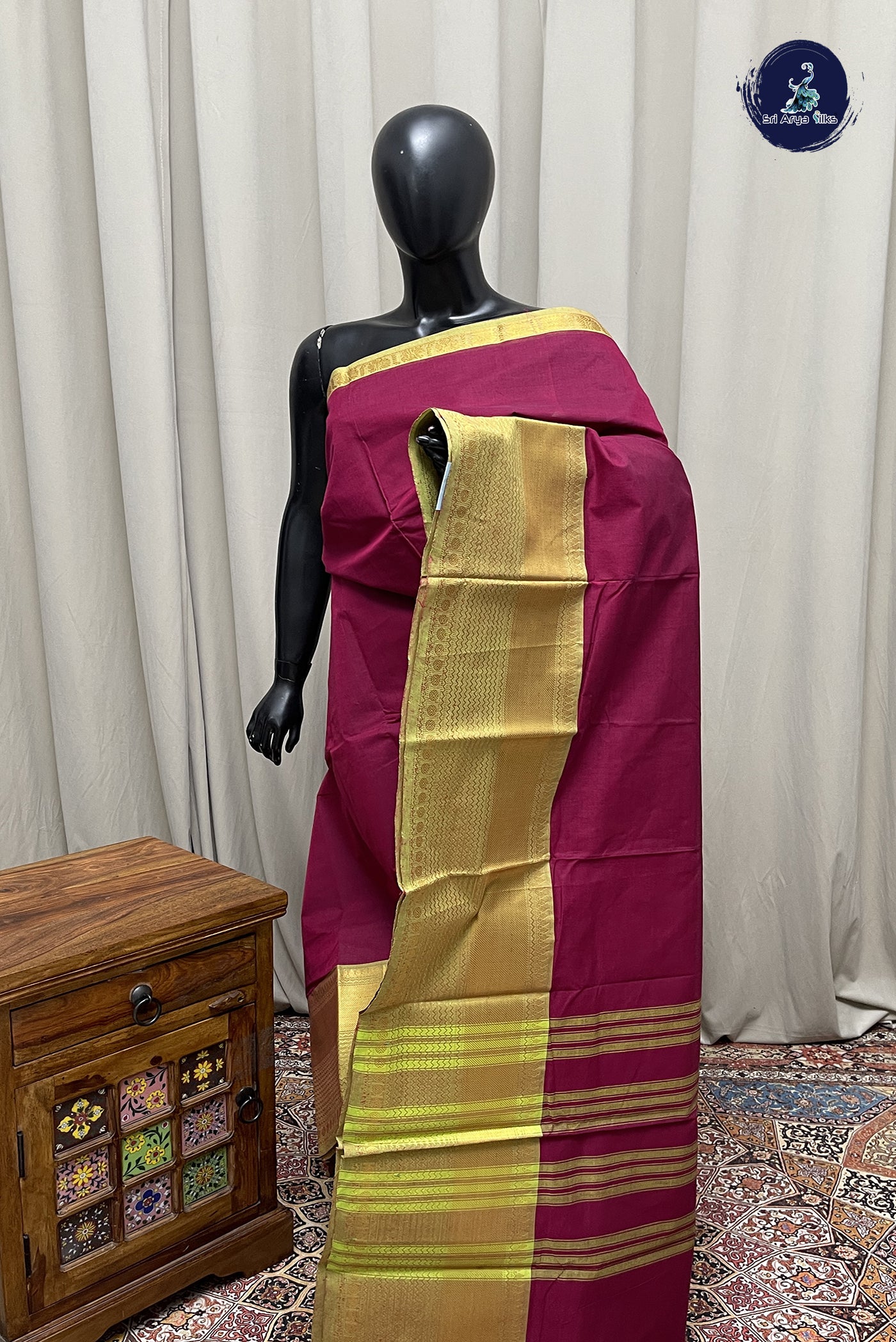 BeetRoot Shade Kanchi Cotton Saree With Plain Pattern