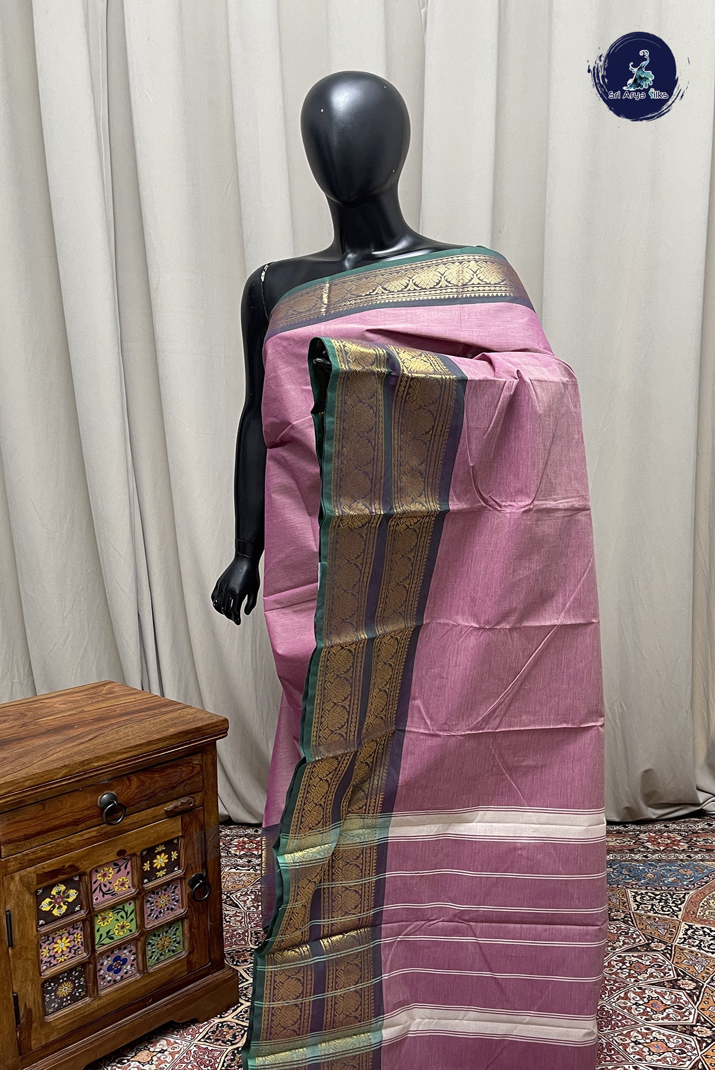 Pastel Shade Kanchi Cotton Saree With Plain Pattern