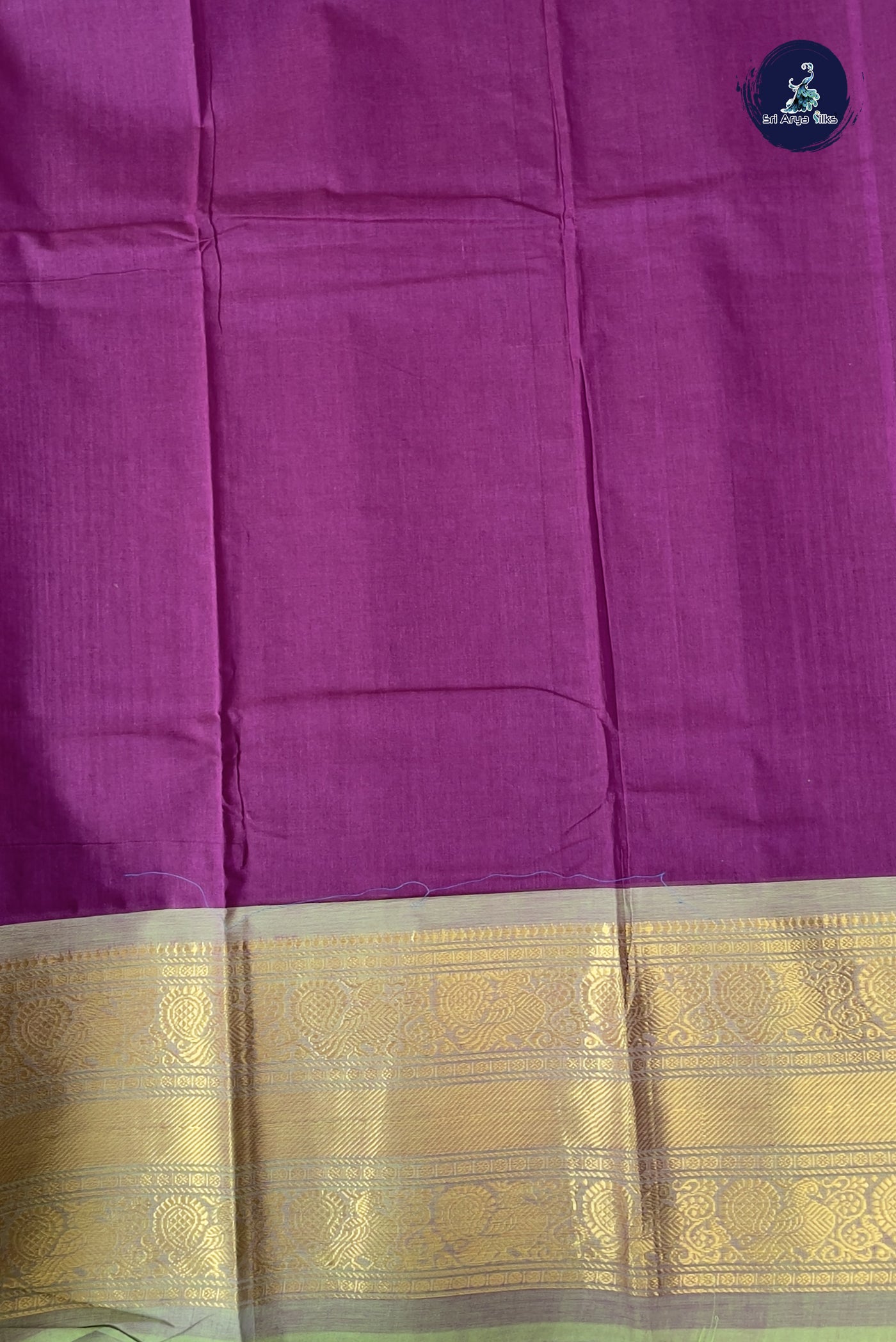 Dark Plum Kanchi Cotton Saree With Plain Pattern