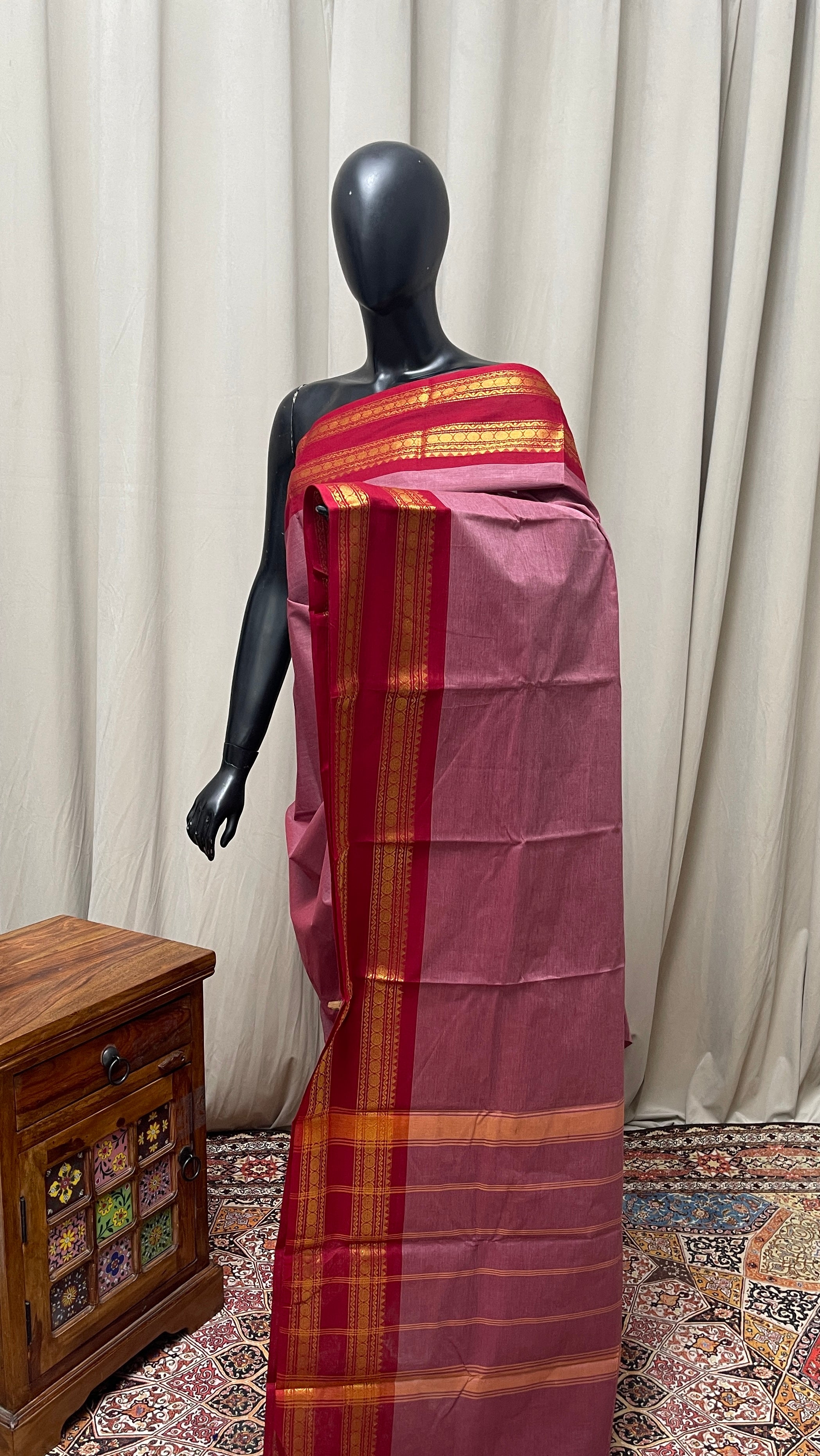 Mauve Kanchi Cotton Saree With Plain Pattern