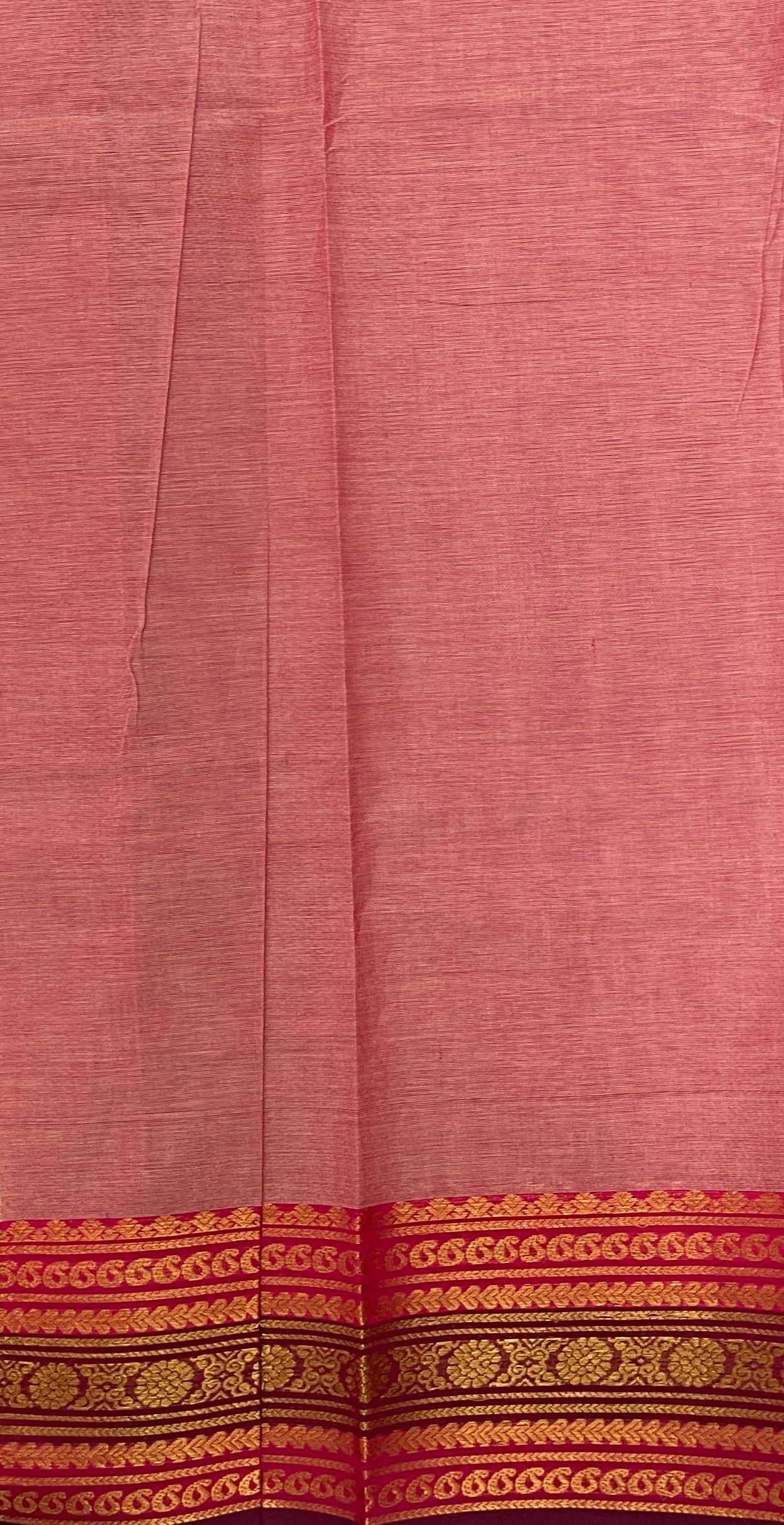 Peach Pink Kanchi Cotton Saree With Plain Pattern