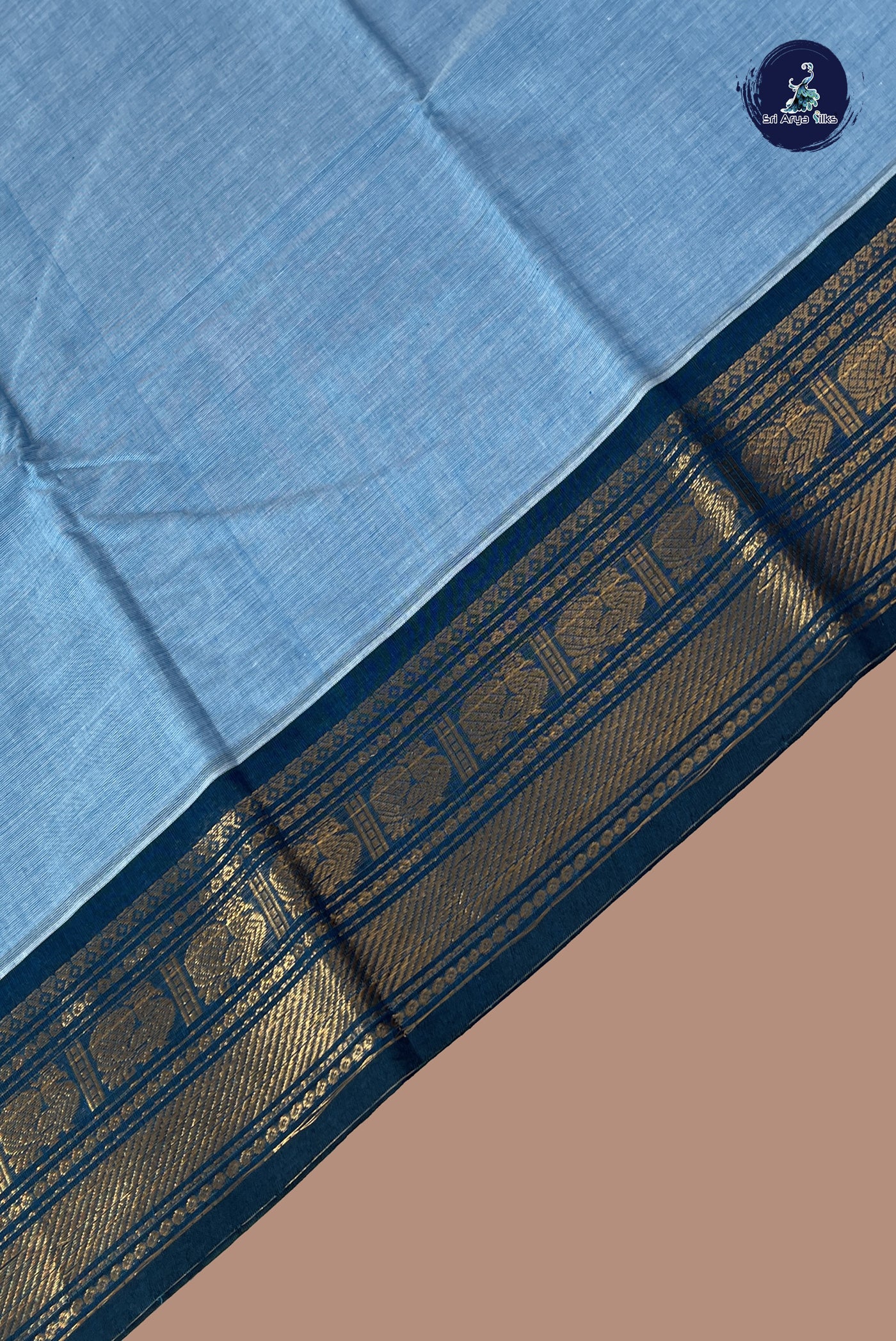 Light Blue Kanchi Cotton Saree With Plain Pattern