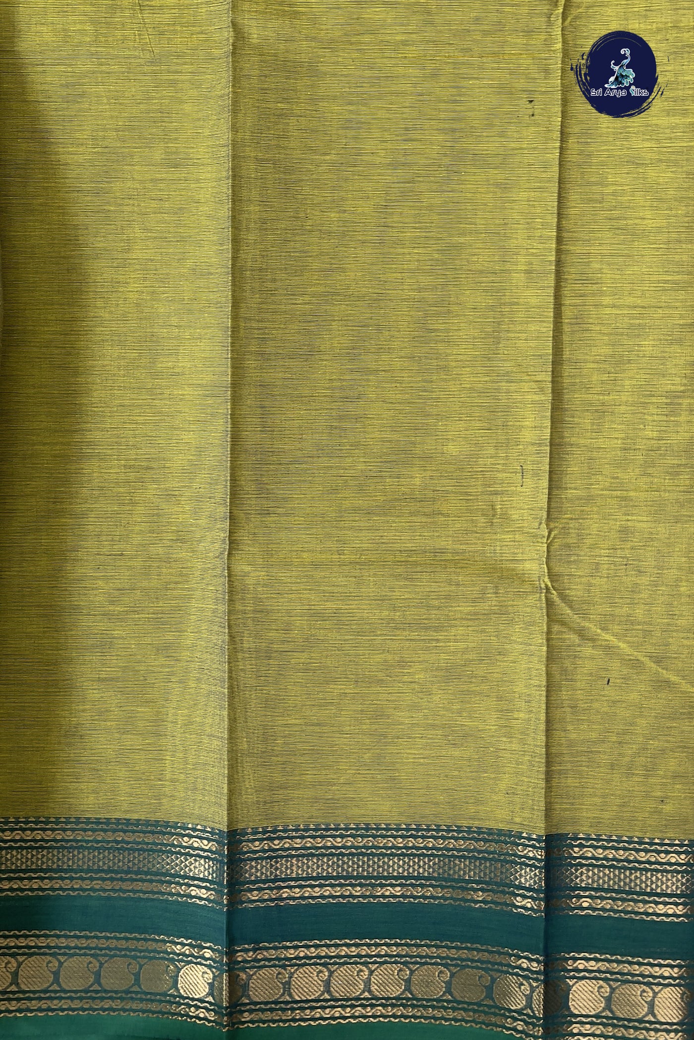 Green Kanchi Cotton Saree With Plain Pattern