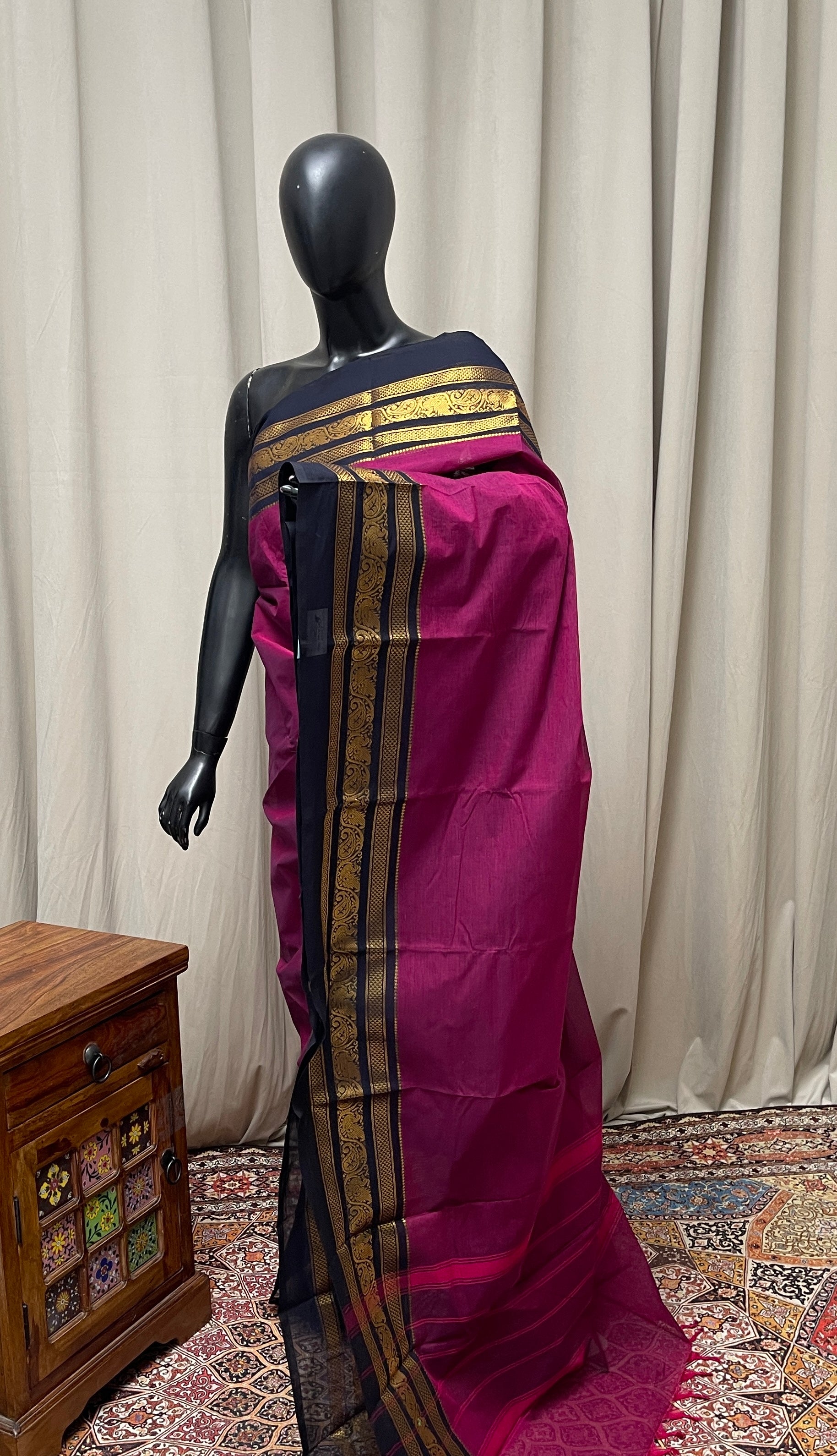 BeetRoot Shade Kanchi Cotton Saree With Plain Pattern