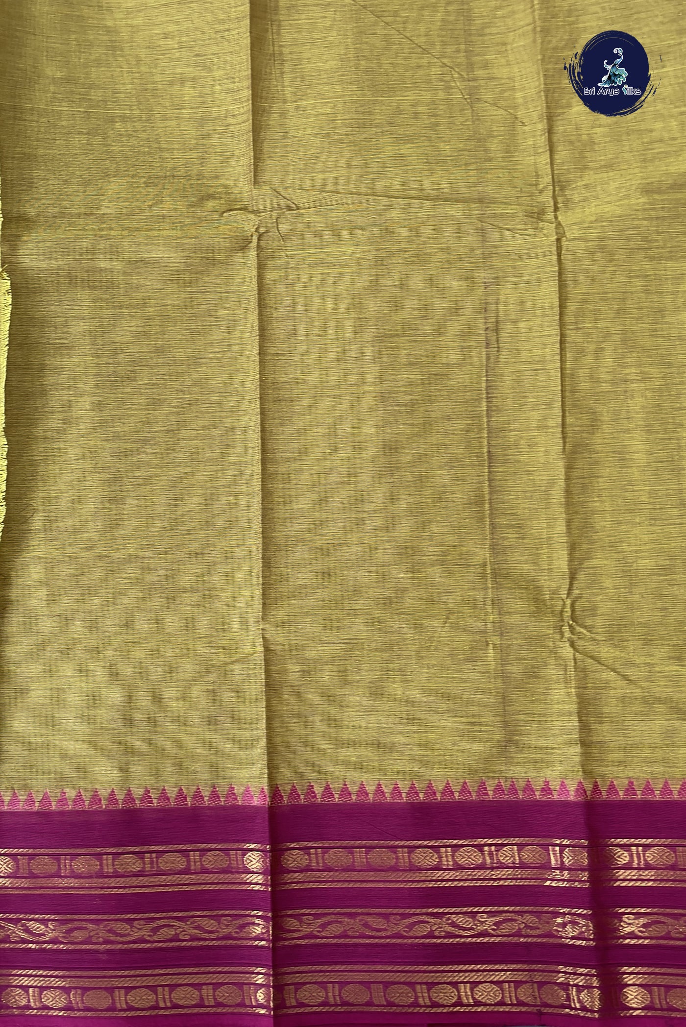 Yellowish Green Kanchi Cotton Saree With Plain Pattern