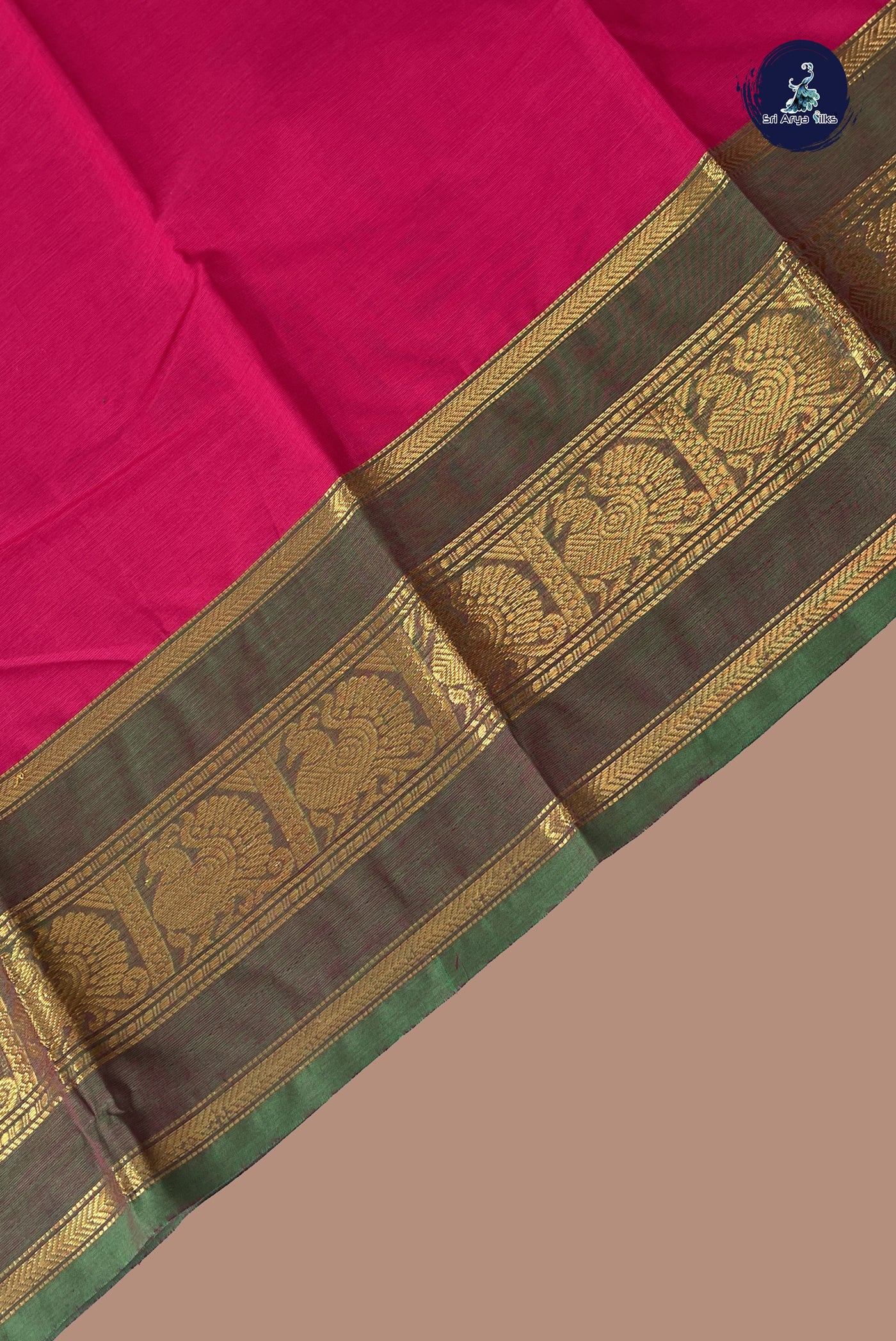 Rani Pink Kanchi Cotton Saree With Plain Pattern