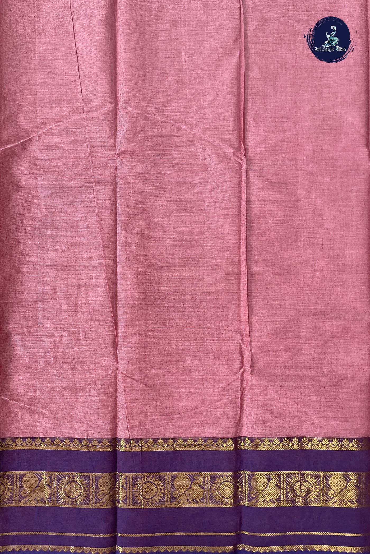 Pink Kanchi Cotton Saree With Plain Pattern