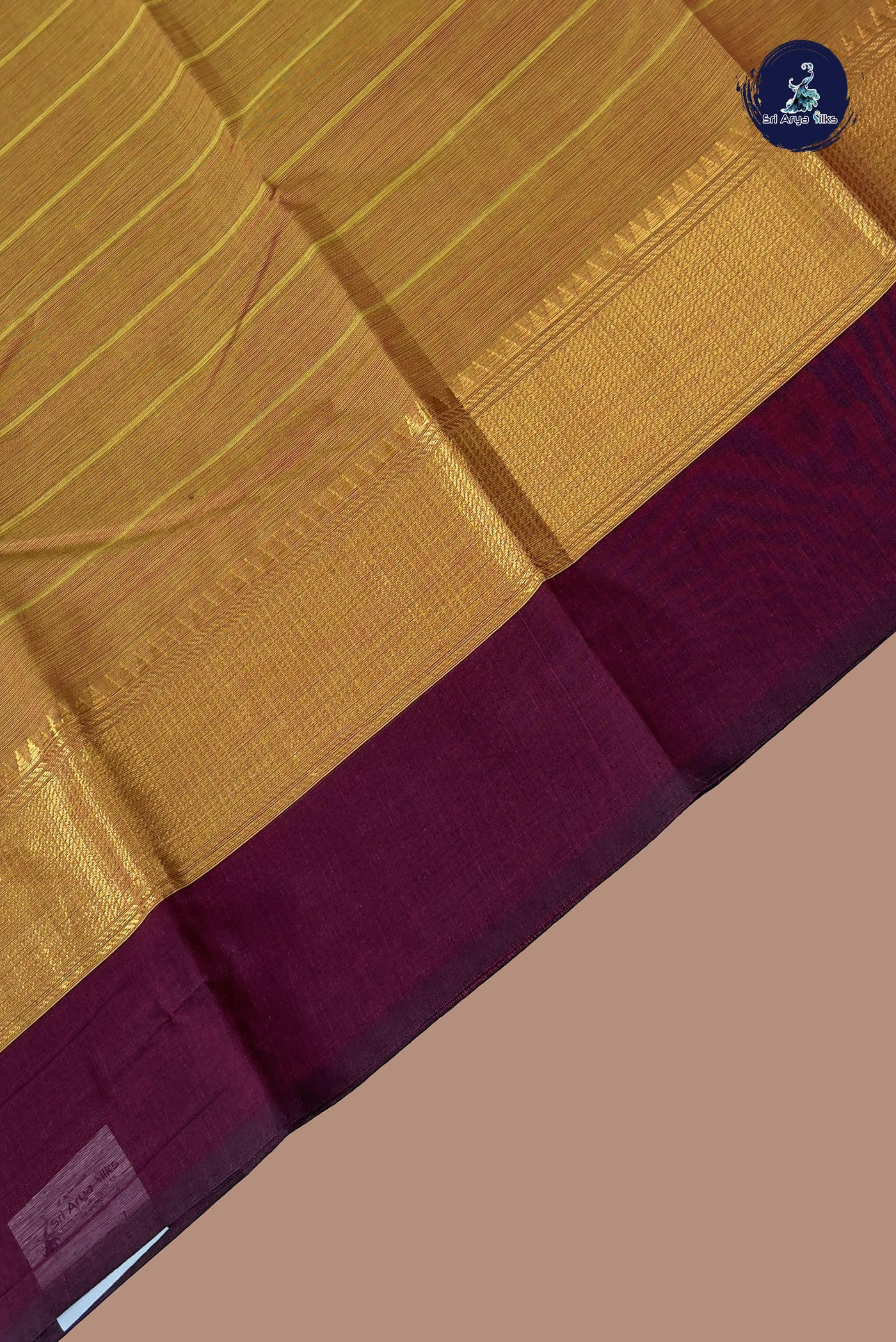Mustard Kanchi Cotton Saree With Stripes Pattern