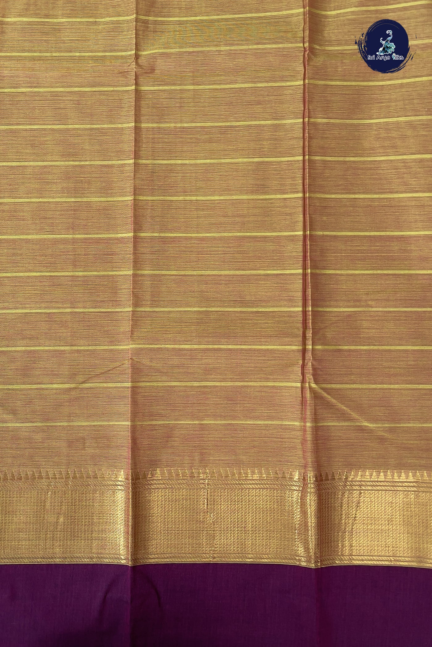 Mustard Kanchi Cotton Saree With Stripes Pattern