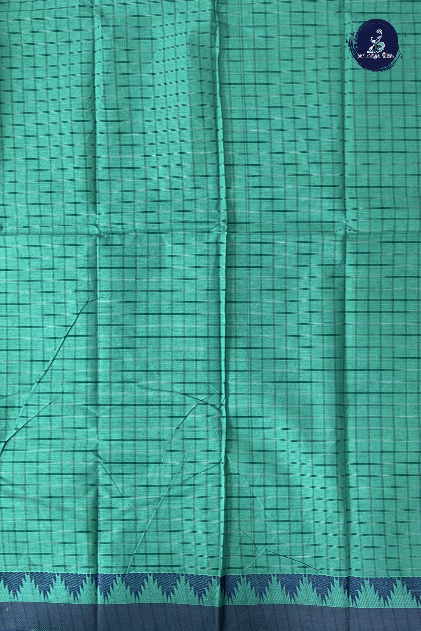 Teal Chettinad Cotton Saree With Checked Pattern