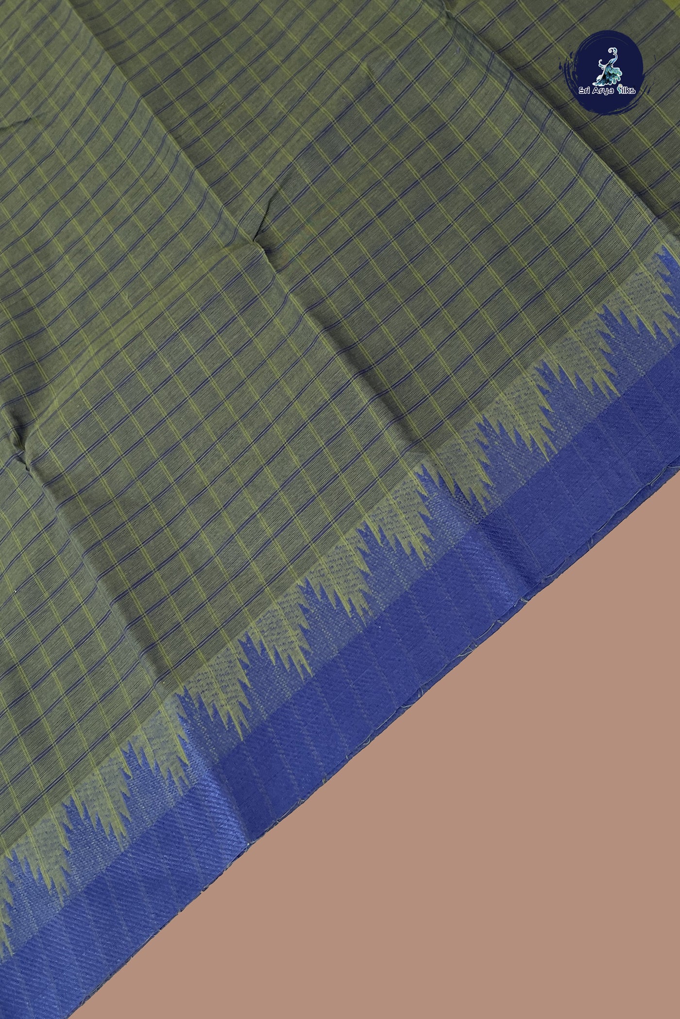 Green Chettinad Cotton Saree With Checked Pattern