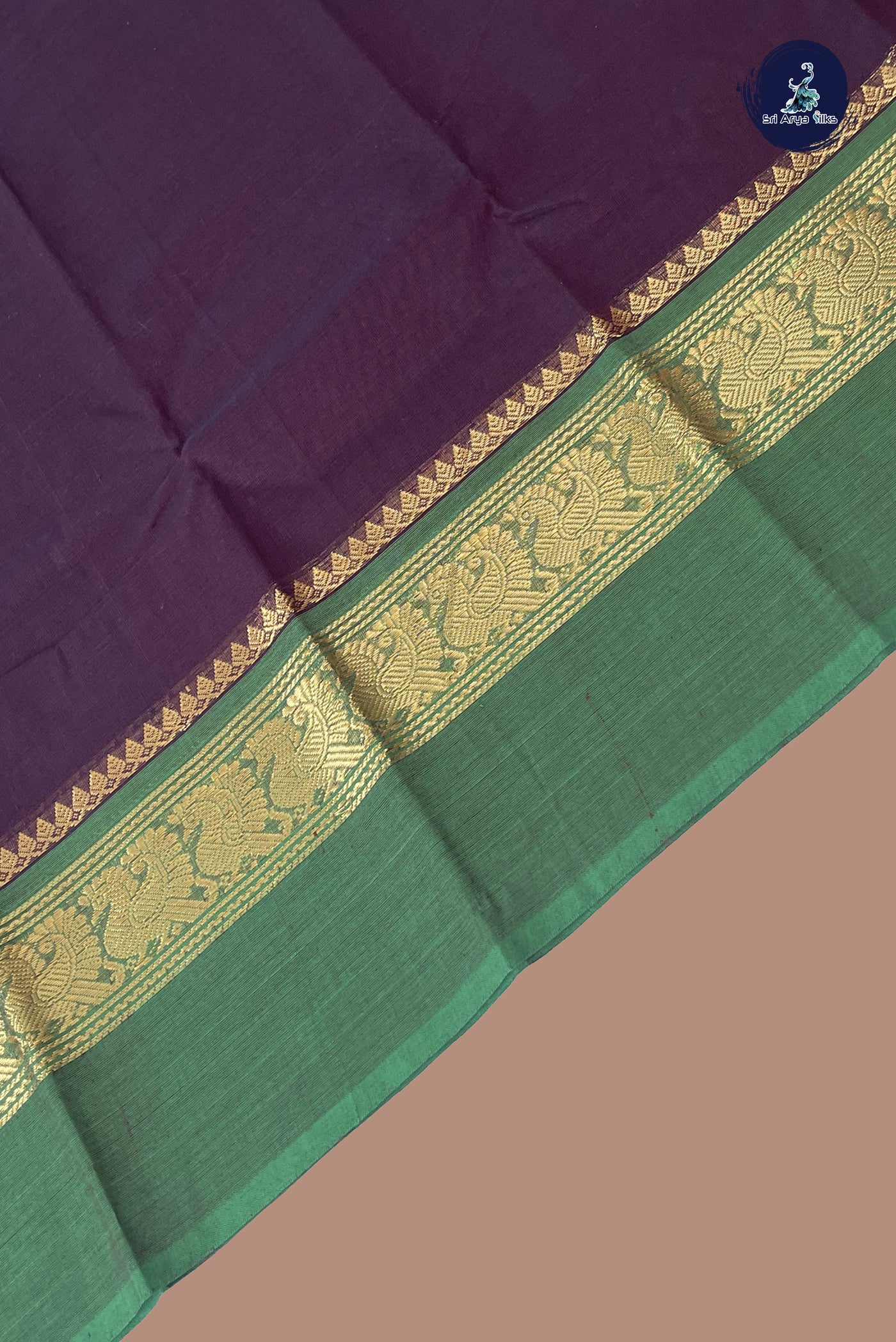 Dual Tone Brown Chettinad Cotton Saree With Plain Pattern