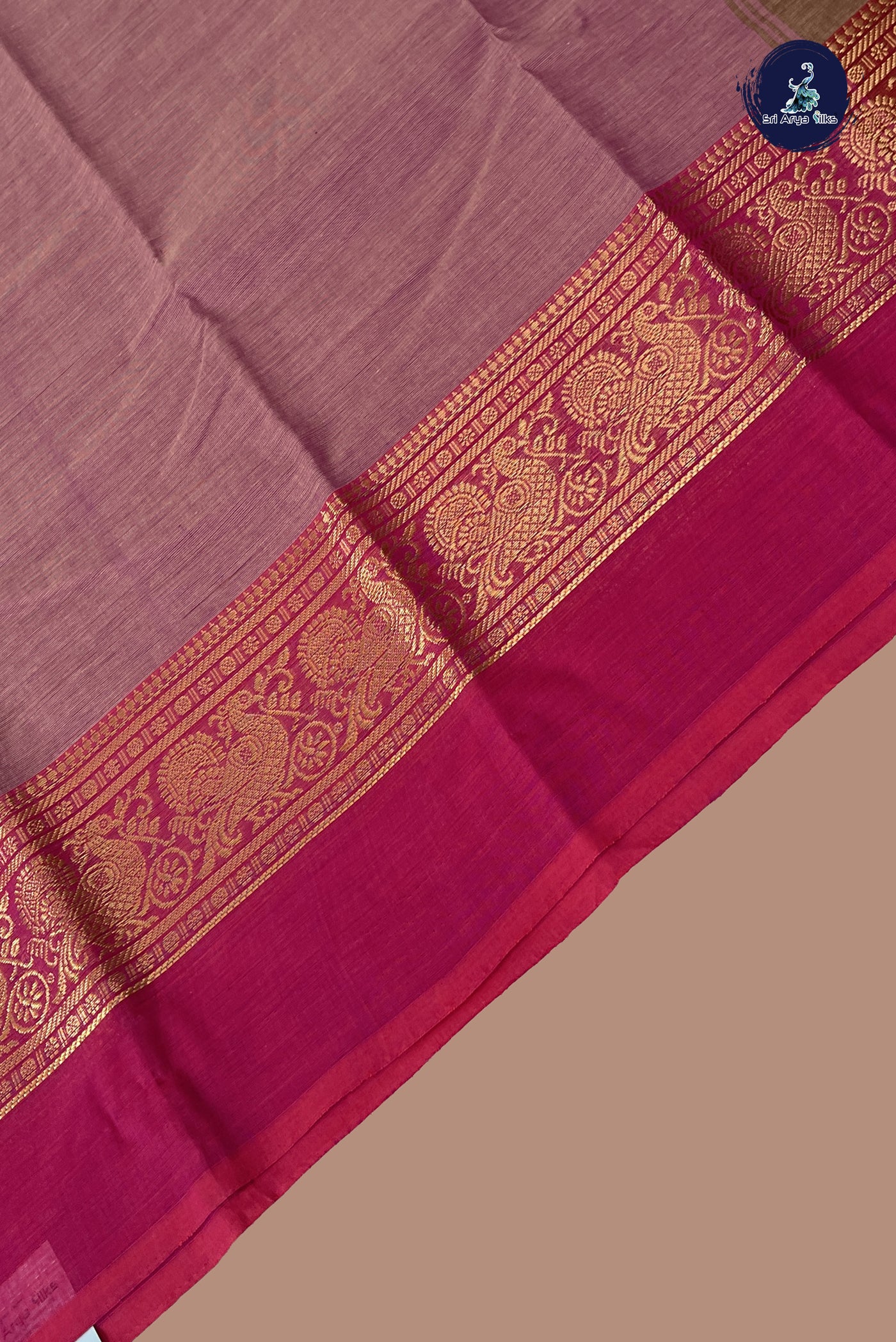 Onion Pink Chettinad Cotton Saree With Plain Pattern