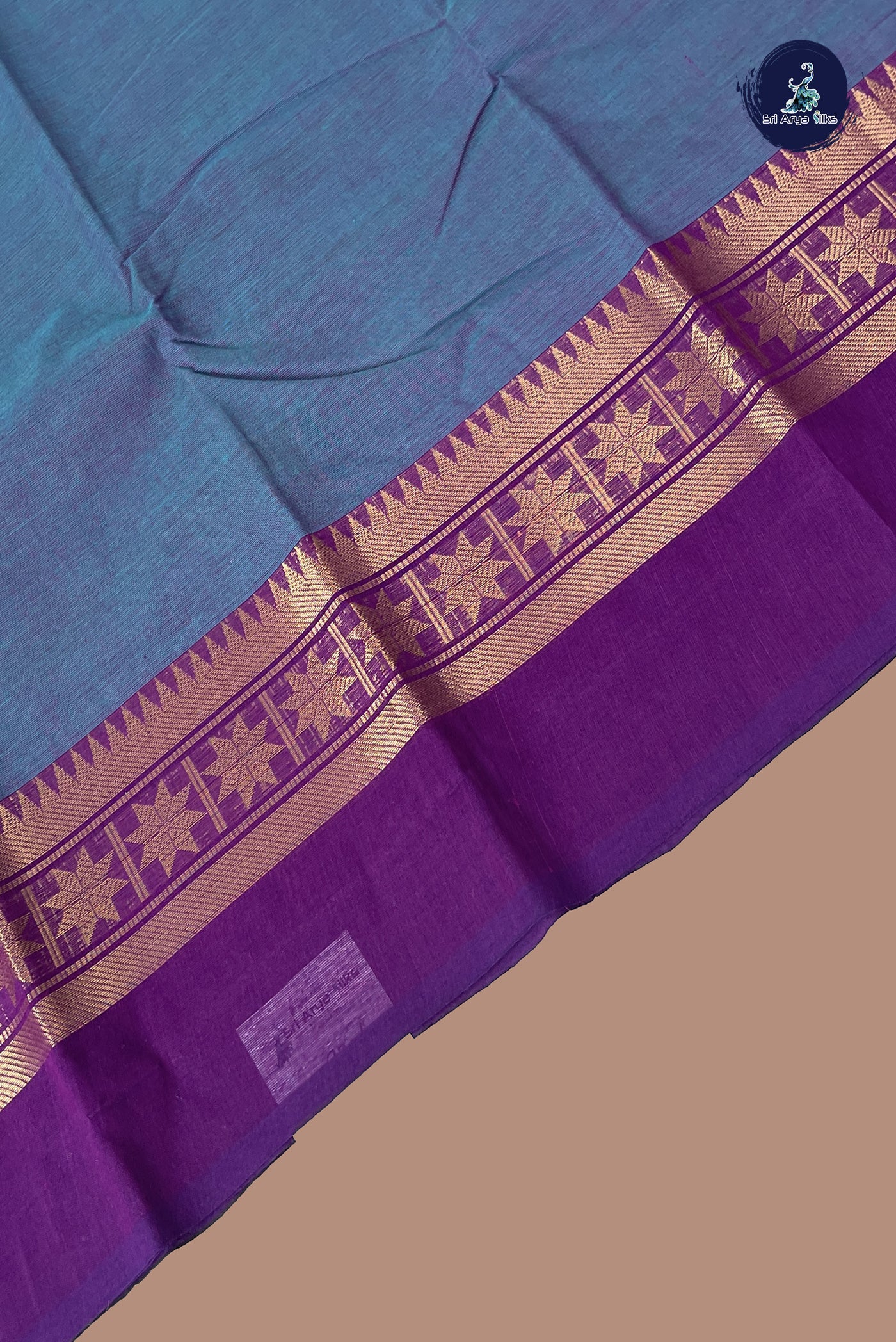 Blue Chettinad Cotton Saree With Plain Pattern