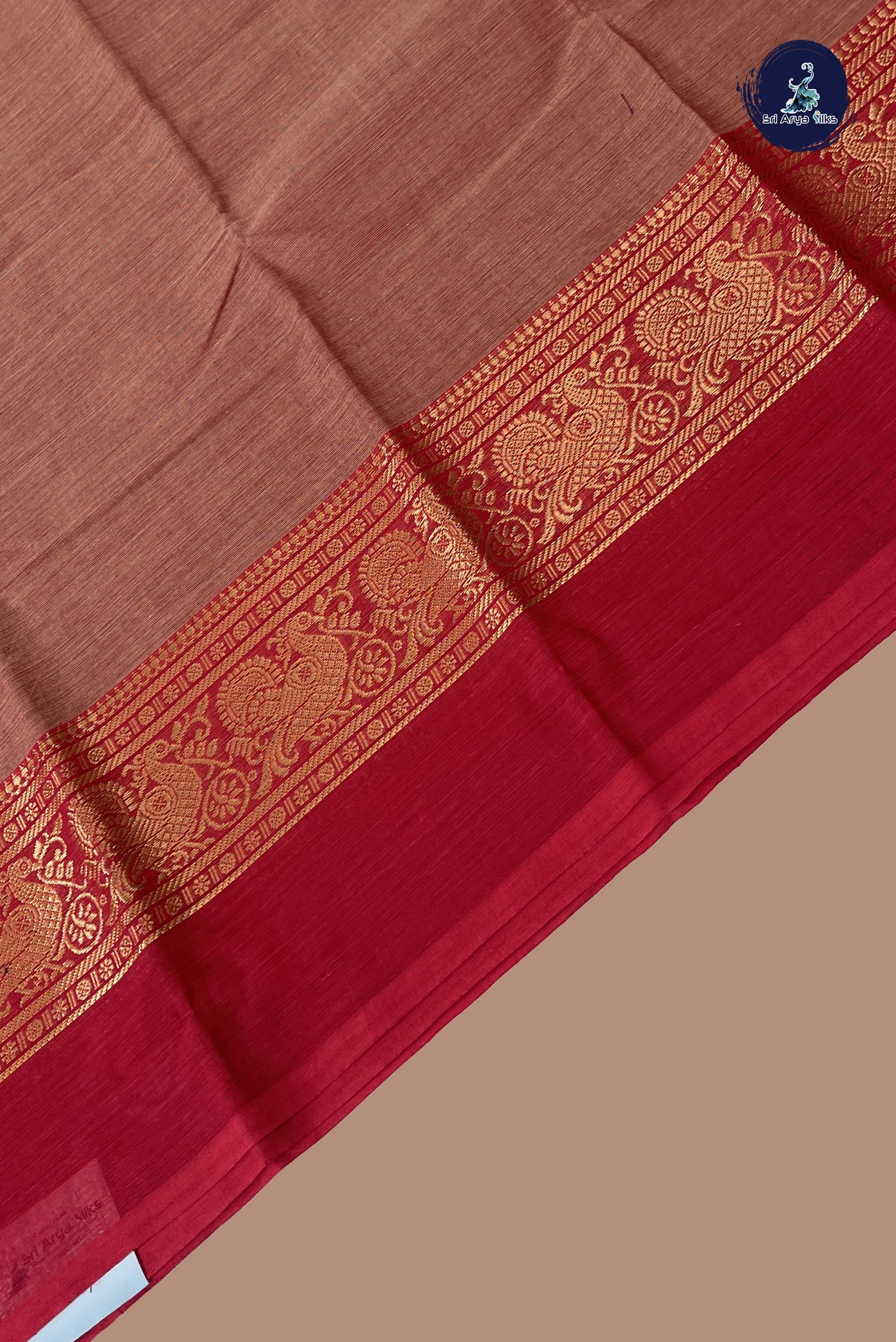 Light Brown Chettinad Cotton Saree With Plain Pattern