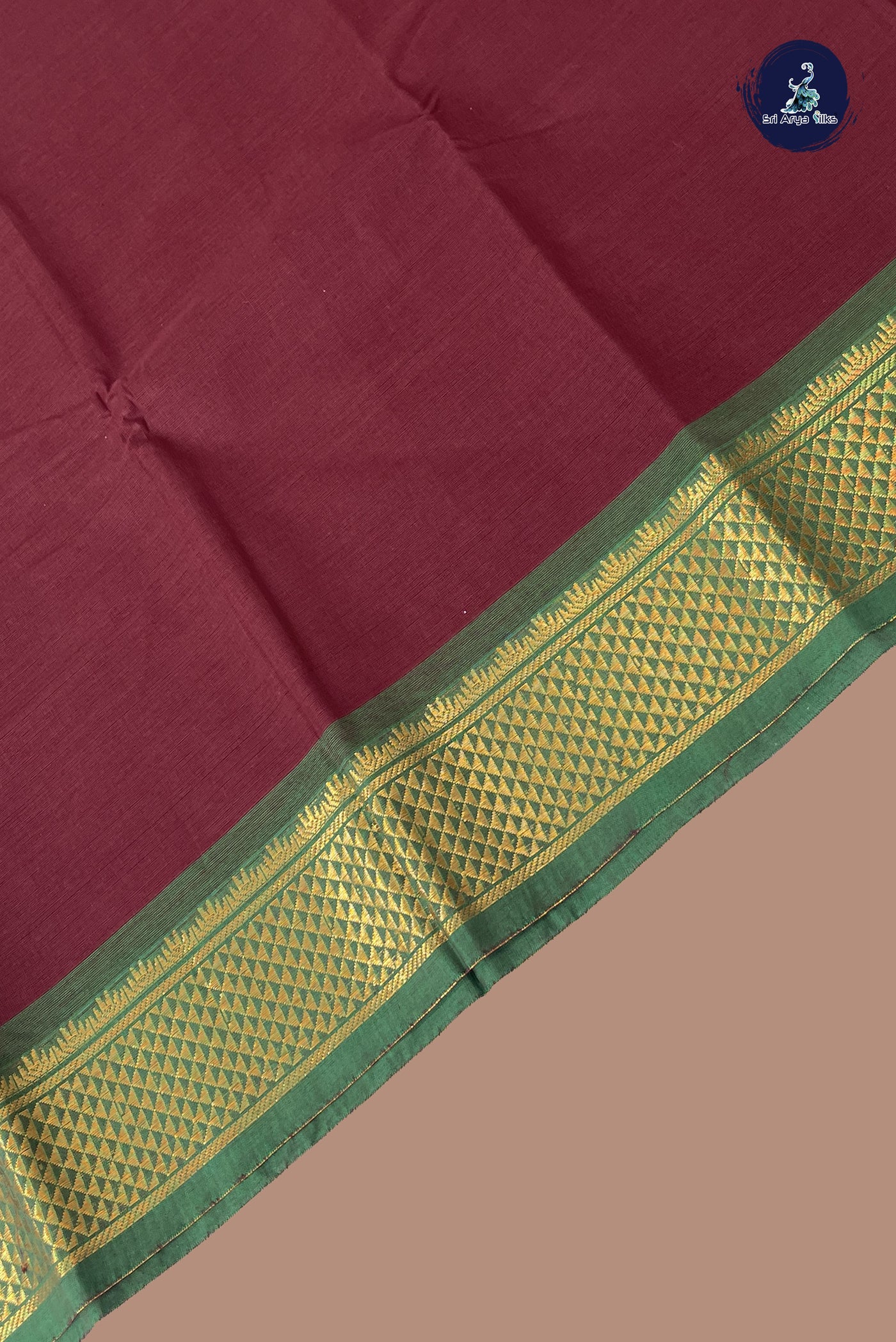 Brown Chettinad Cotton Saree With Plain Pattern