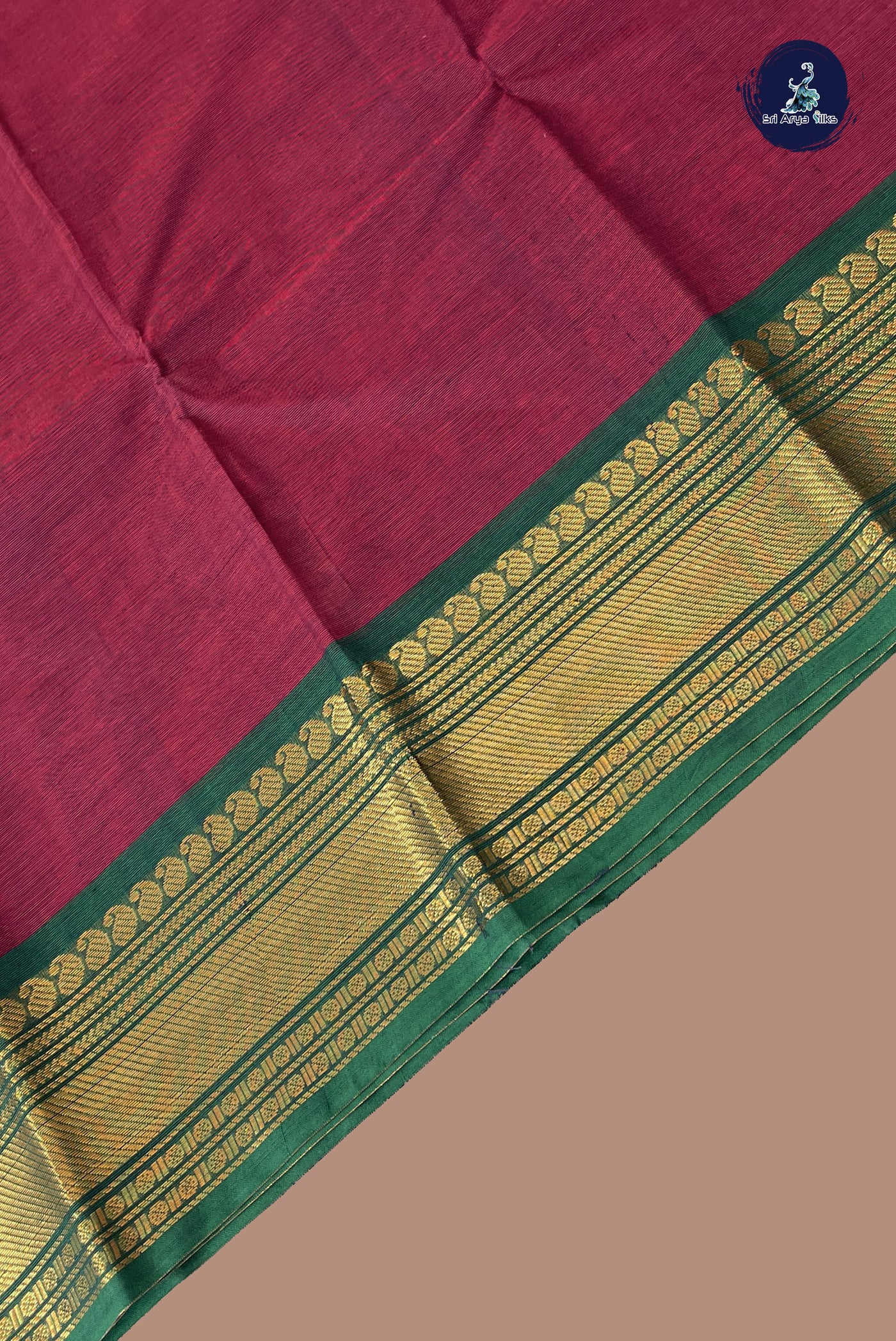 Maroon Chettinad Cotton Saree With Plain Pattern