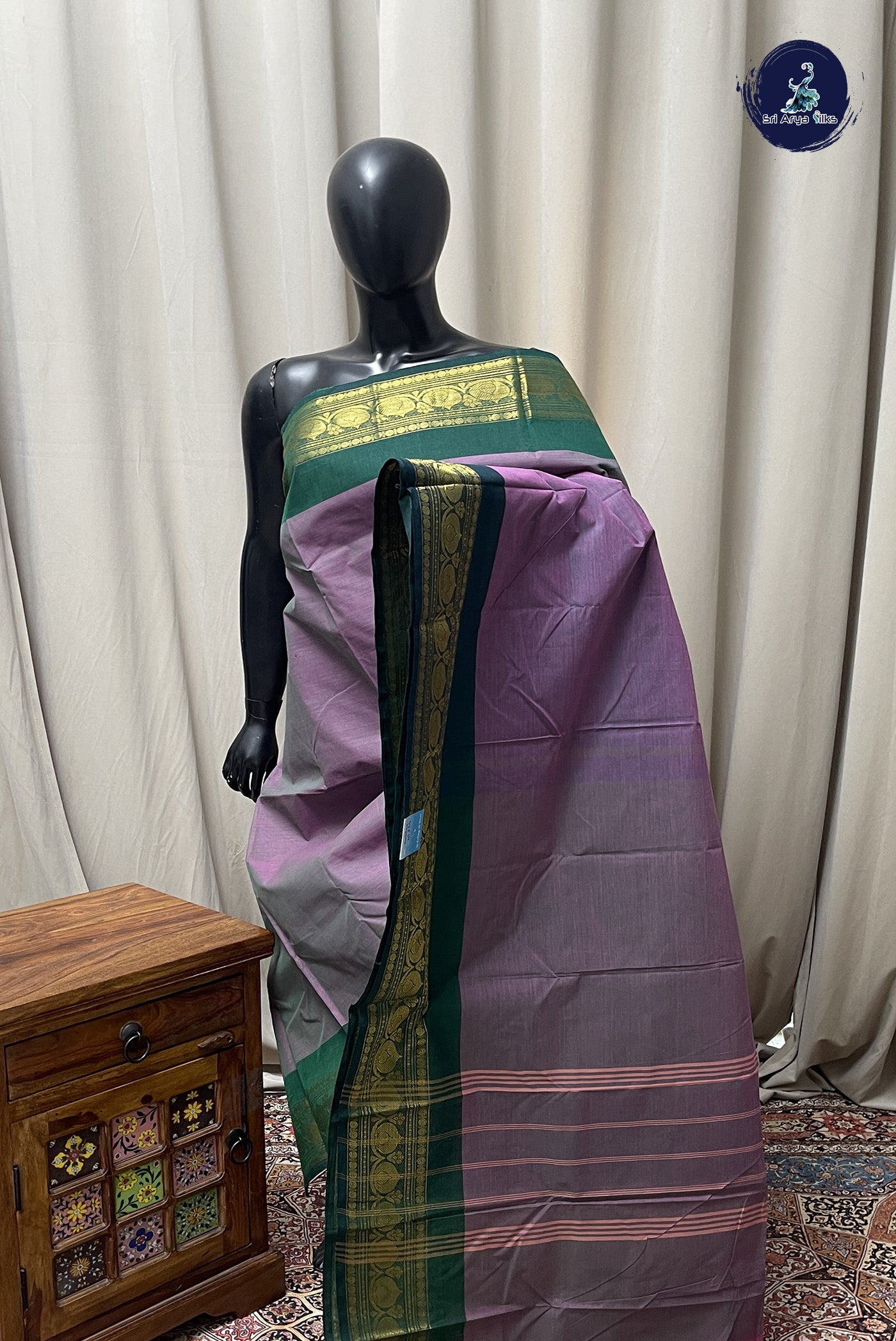 Pastel Shade Chettinad Cotton Saree With Plain Pattern
