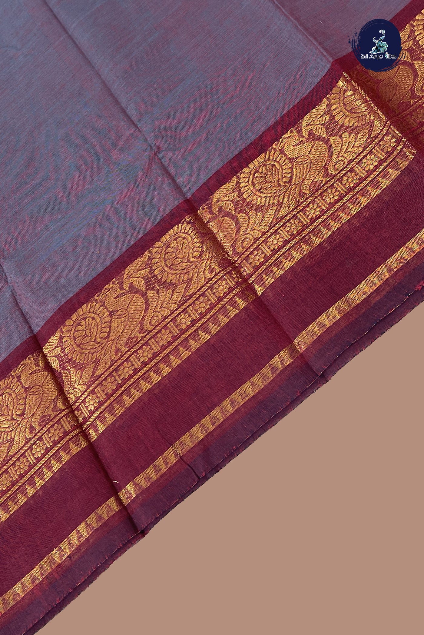 Dual Tone Blue Chettinad Cotton Saree With Plain Pattern