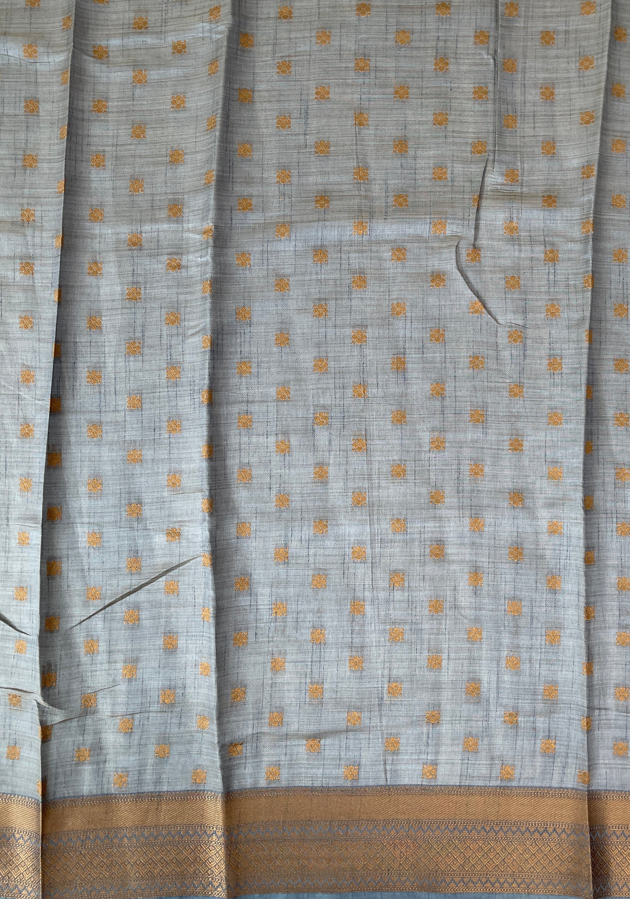 Grey Semi Tussar Saree With Embossed Pattern