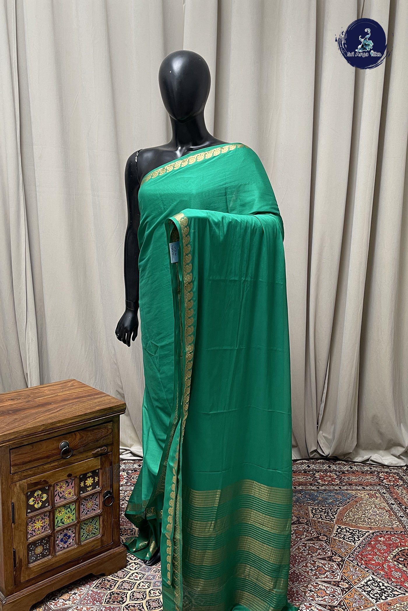 Green Semi Mysore Silk With Plain Pattern