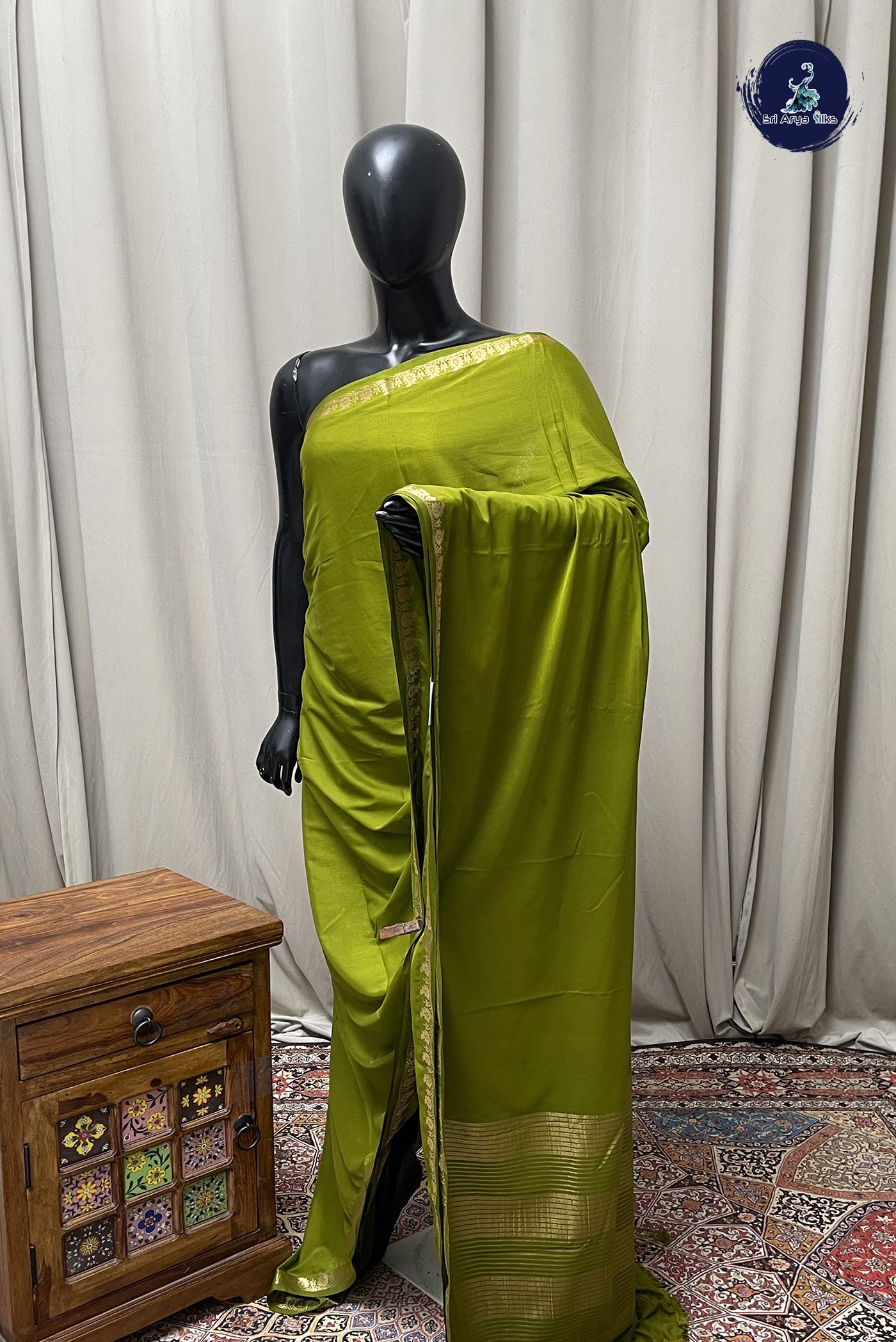 Mehendi Green Semi Mysore Silk With Plain Pattern