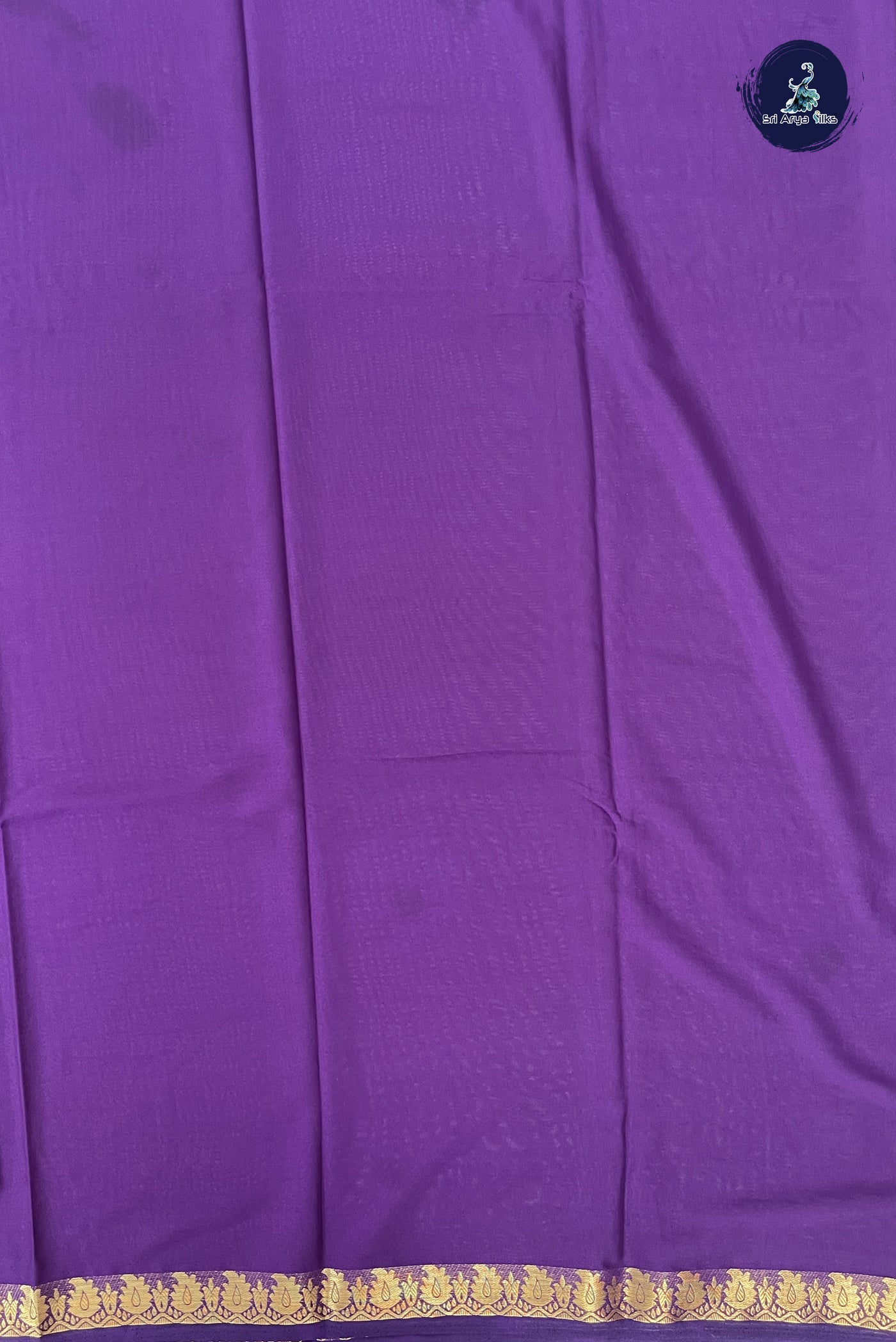 Dark Brinjal Semi Mysore Silk With Plain Pattern
