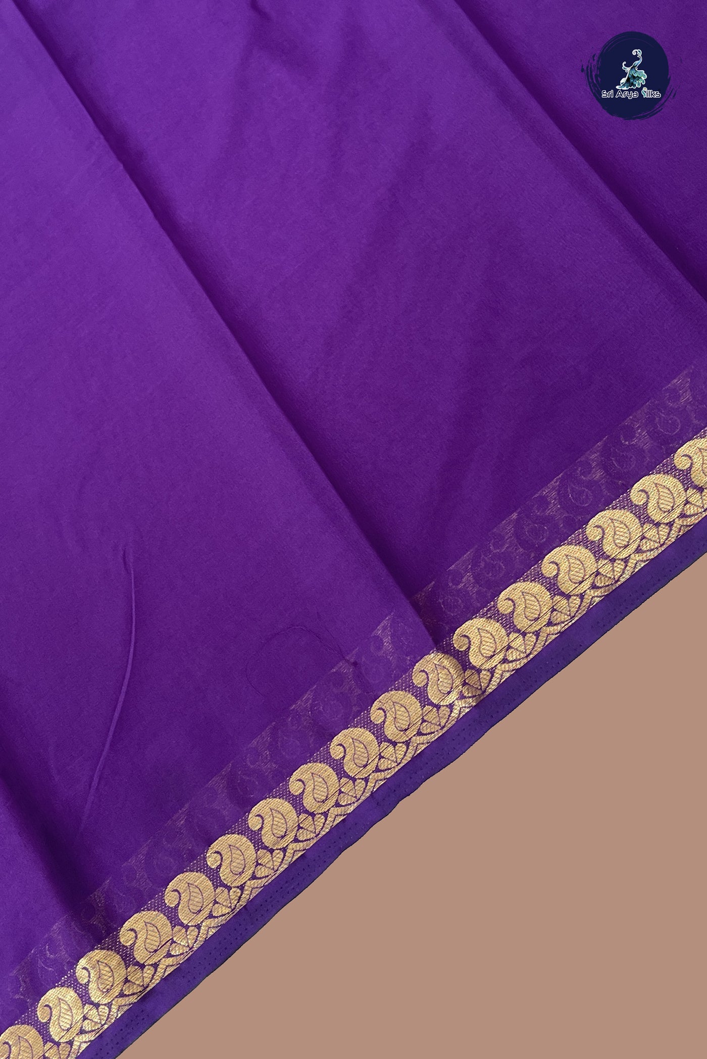 Dark Brinjal Semi Mysore Silk With Plain Pattern